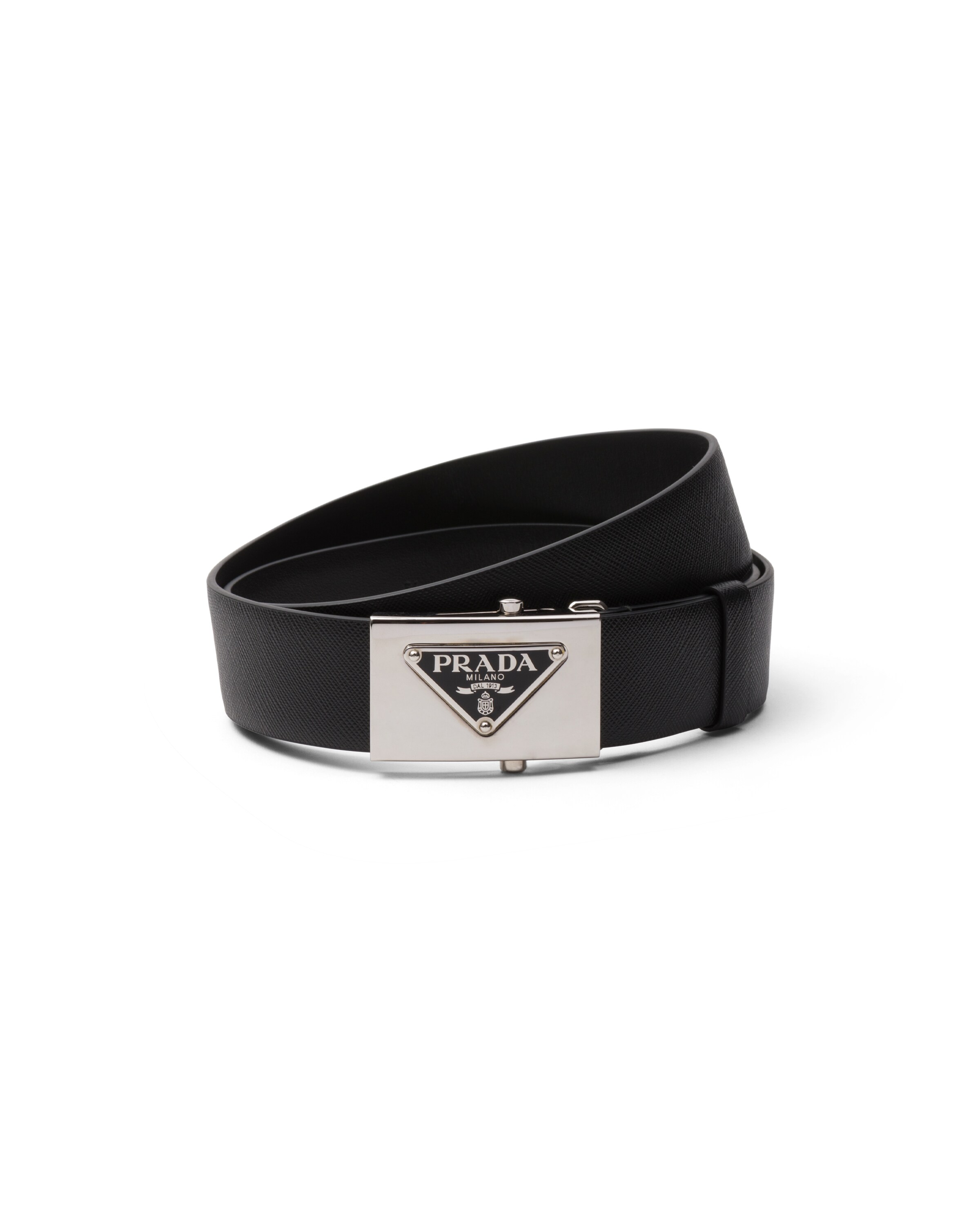 Prada Triangle-logo Saffiano Belt In Schwarz