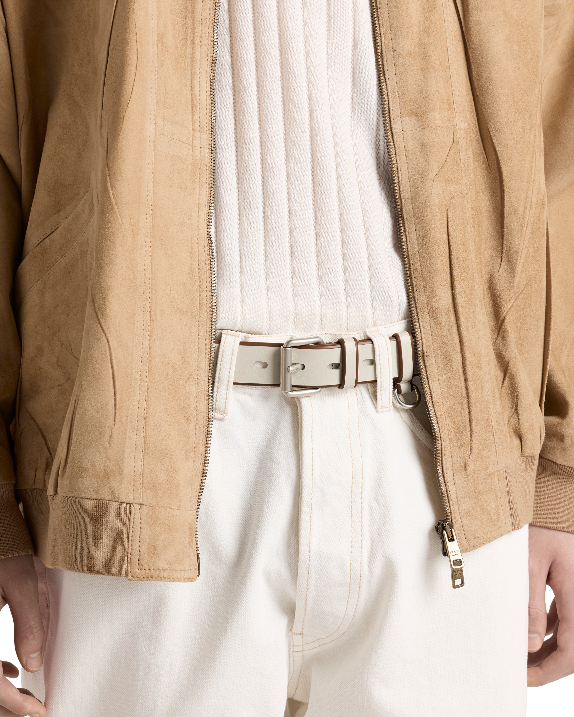 Prada Leather Belt In Gray