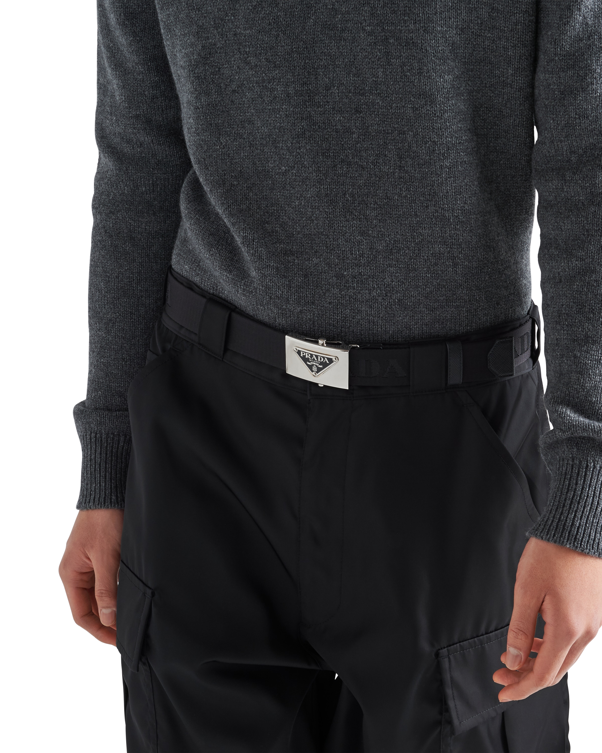 Prada Triangle Logo Buckle Belt In Black