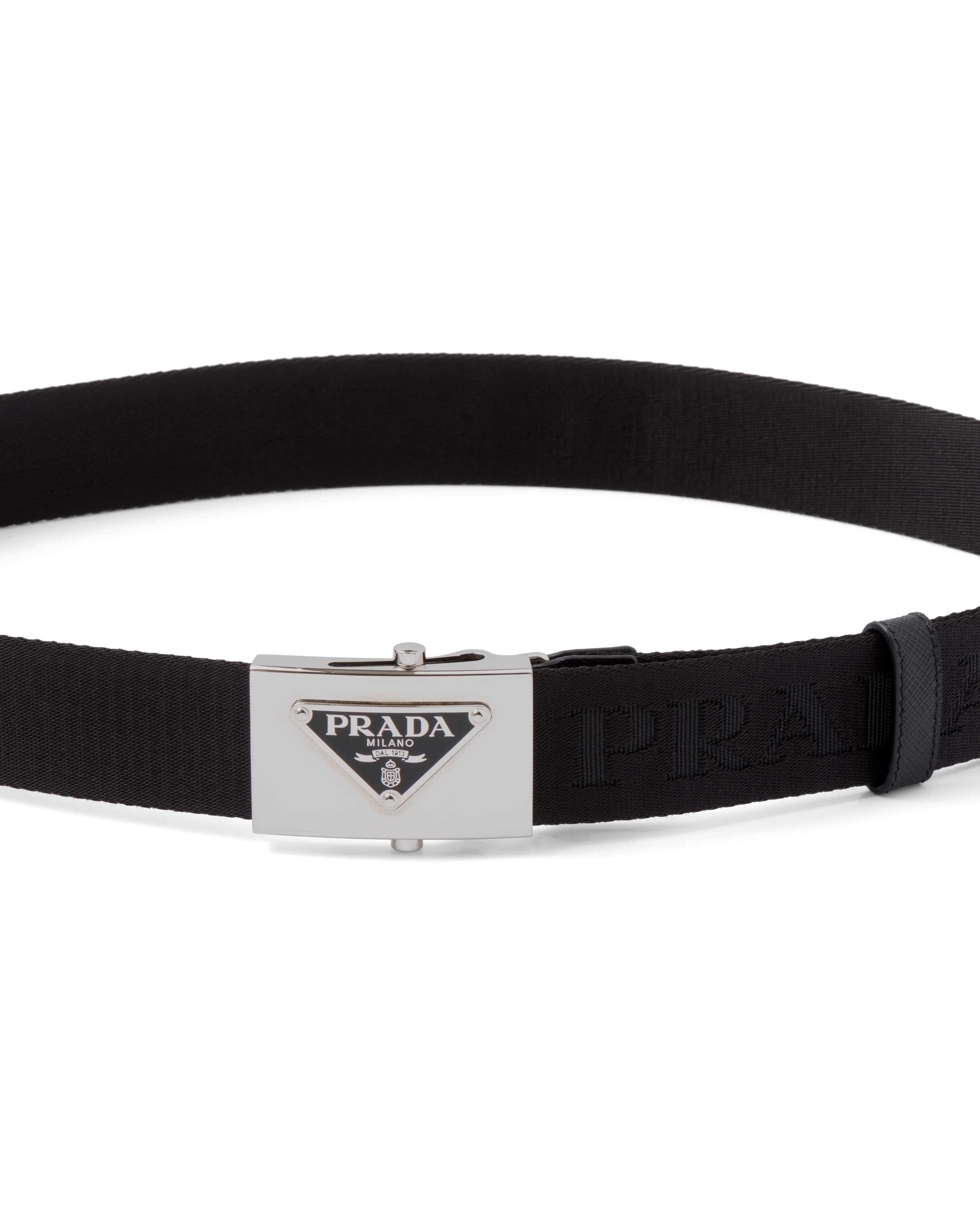 Prada Triangle Logo Buckle Belt In Black