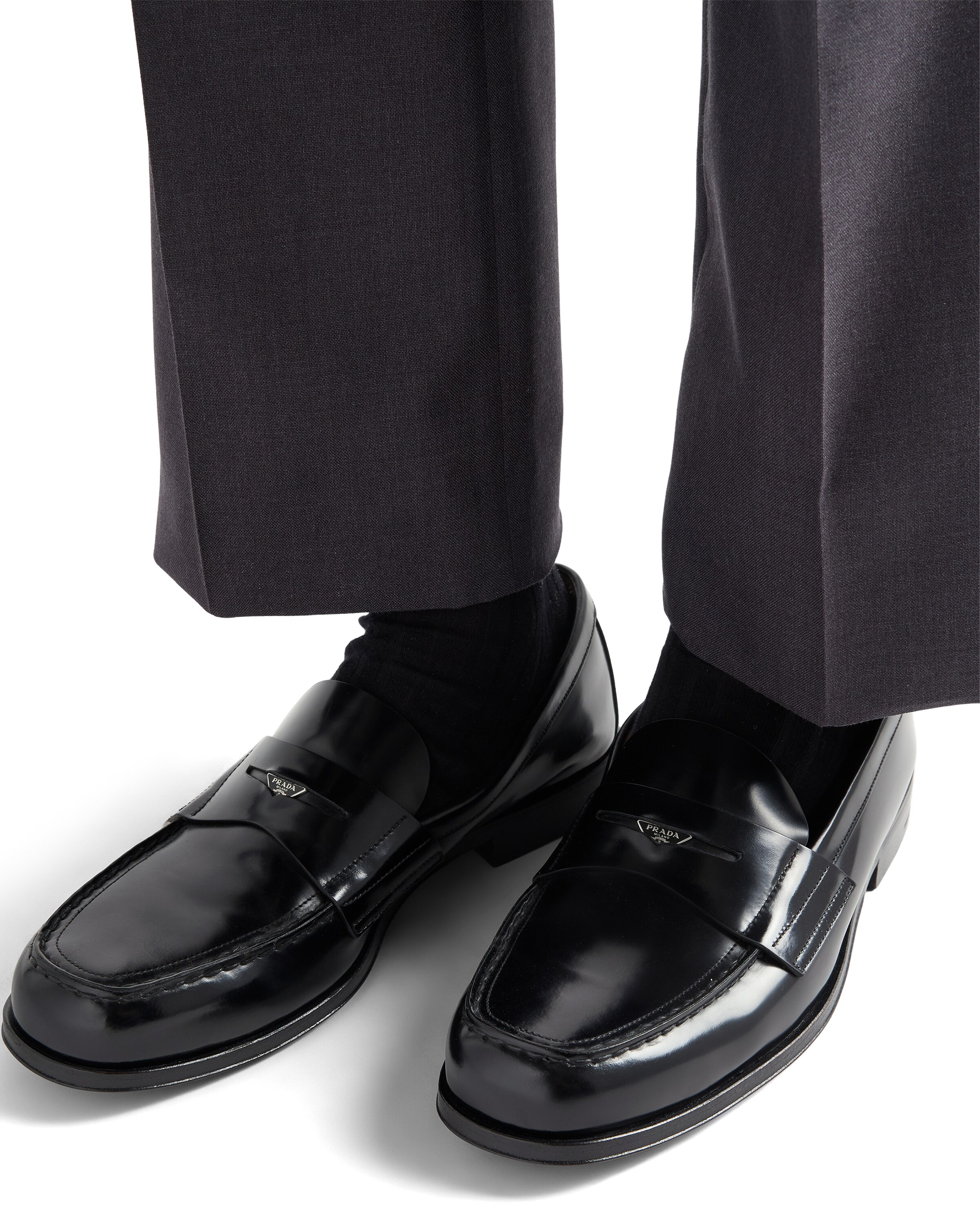 Prada Brushed Leather Loafers In Black