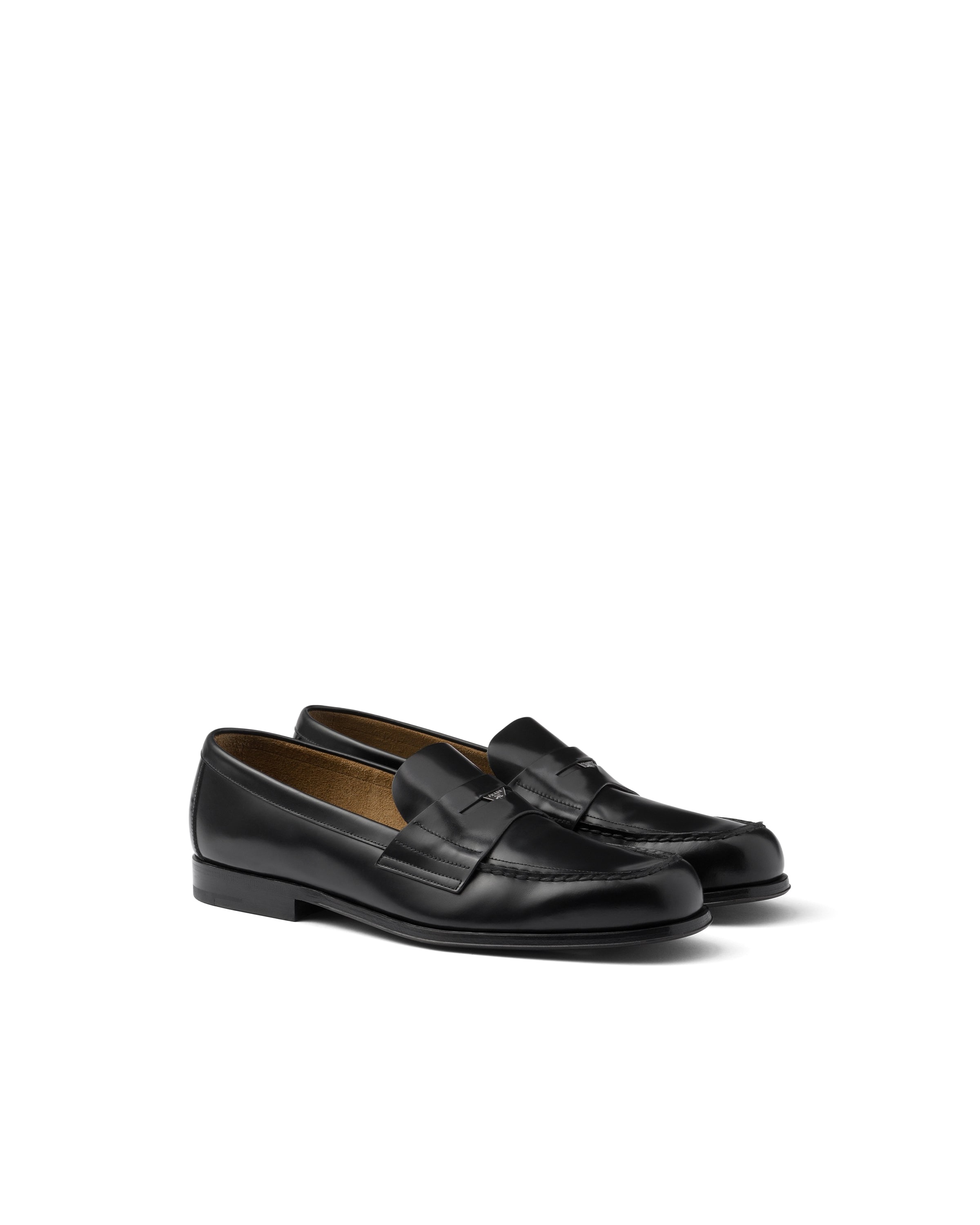 Prada Brushed Leather Loafers In Black