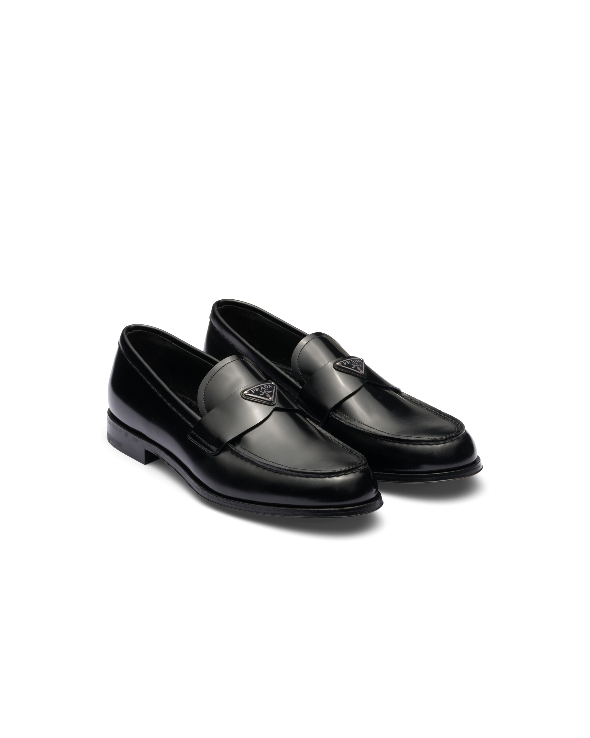 Prada Brushed Leather Loafers, Men, Black, Size 7.5