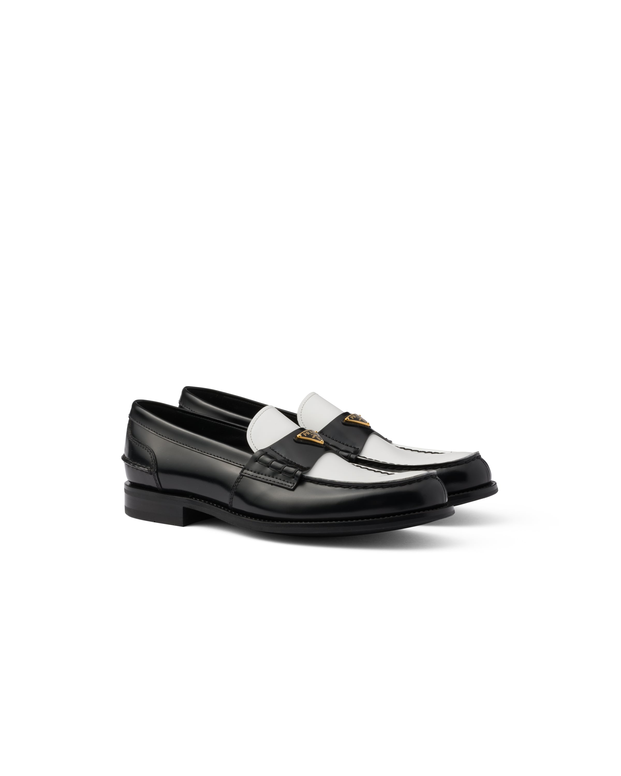 Prada Mocassins En Cuir Brossé Bicolore, Homme, Noir/blanc, Taille 12
