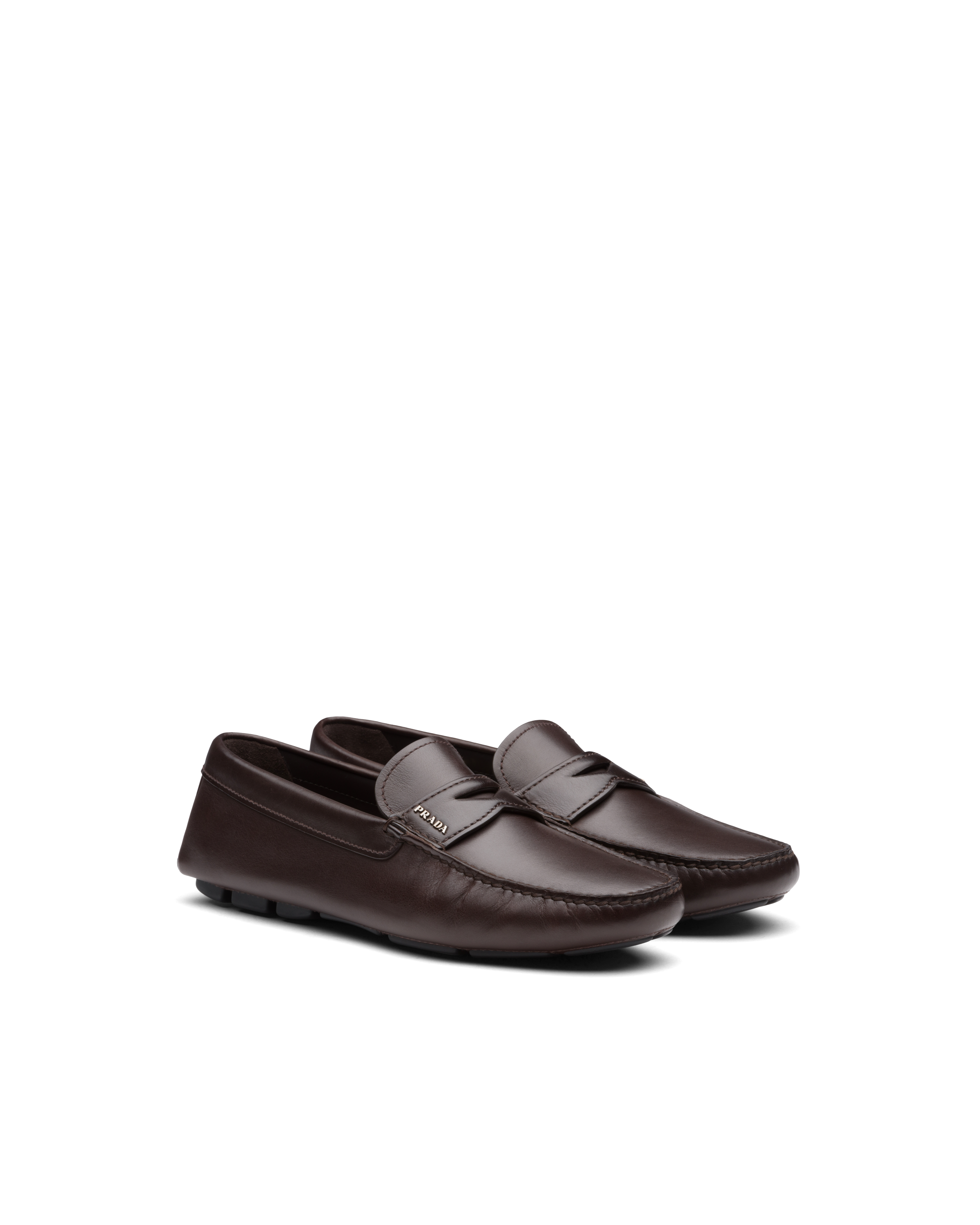 Dark Brown Leather Driving Shoes | PRADA