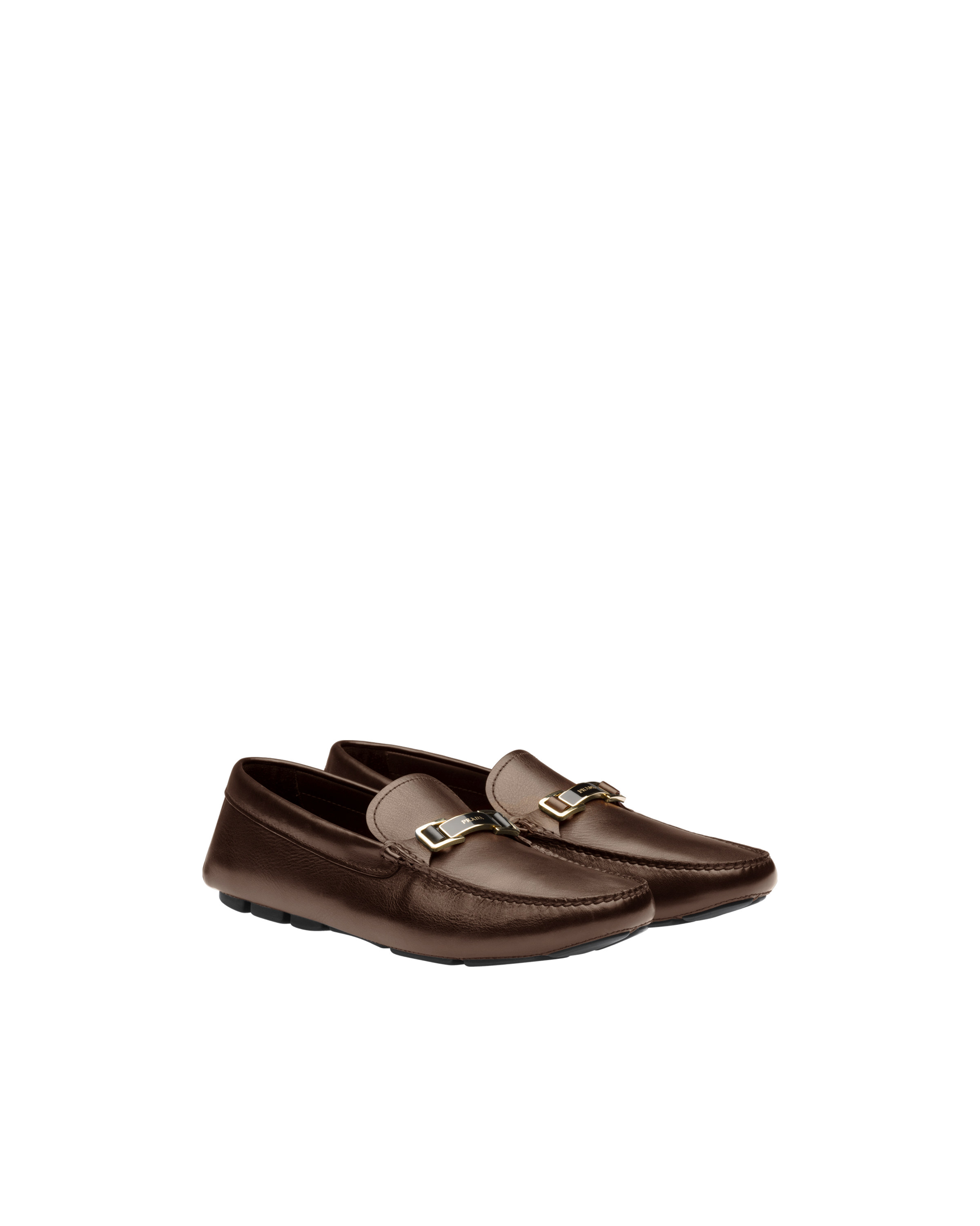 leather chain loafers by prada