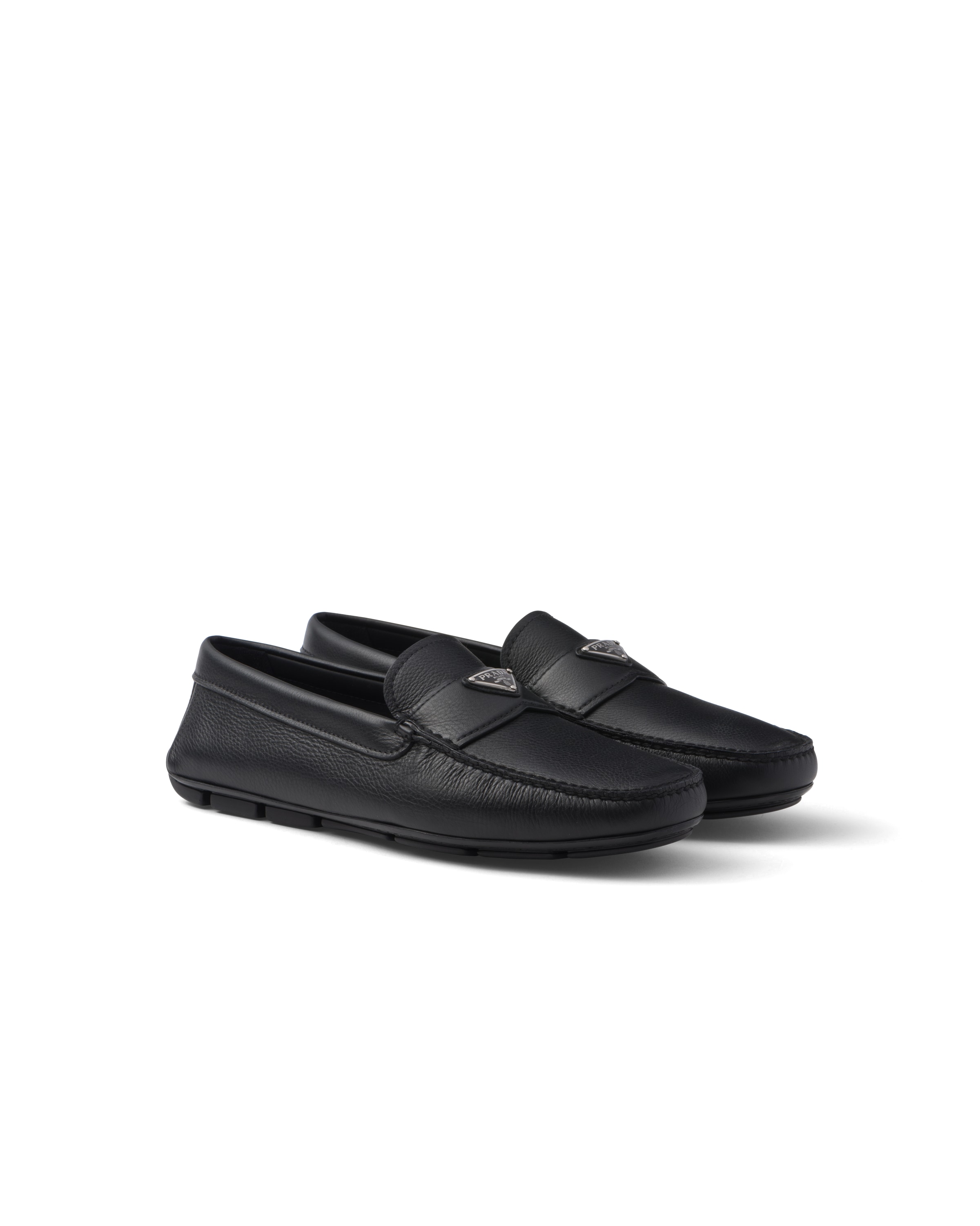 Prada Black Leather Loafers In Black