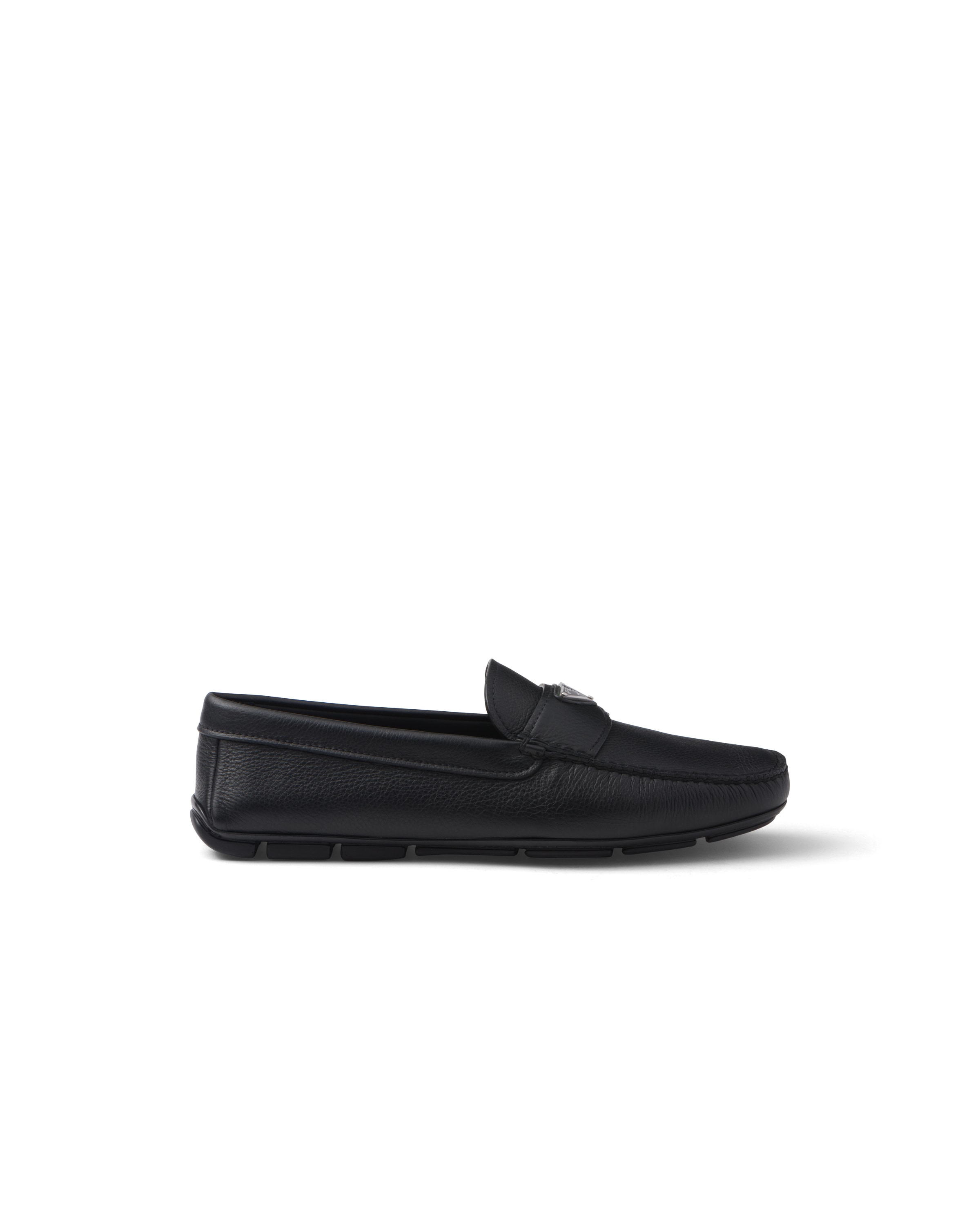 Prada Black Leather Loafers In Black