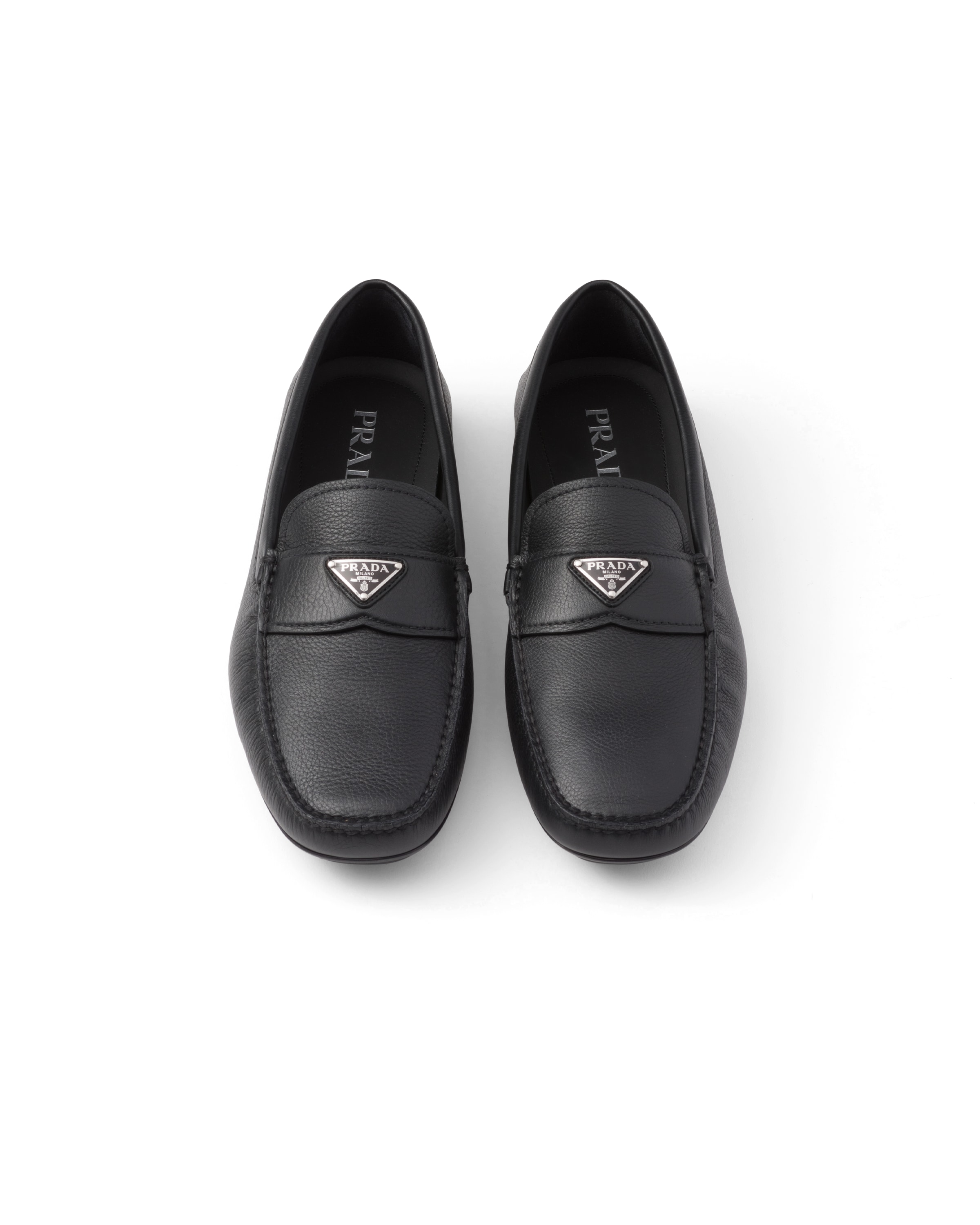 Prada Black Leather Loafers In Black
