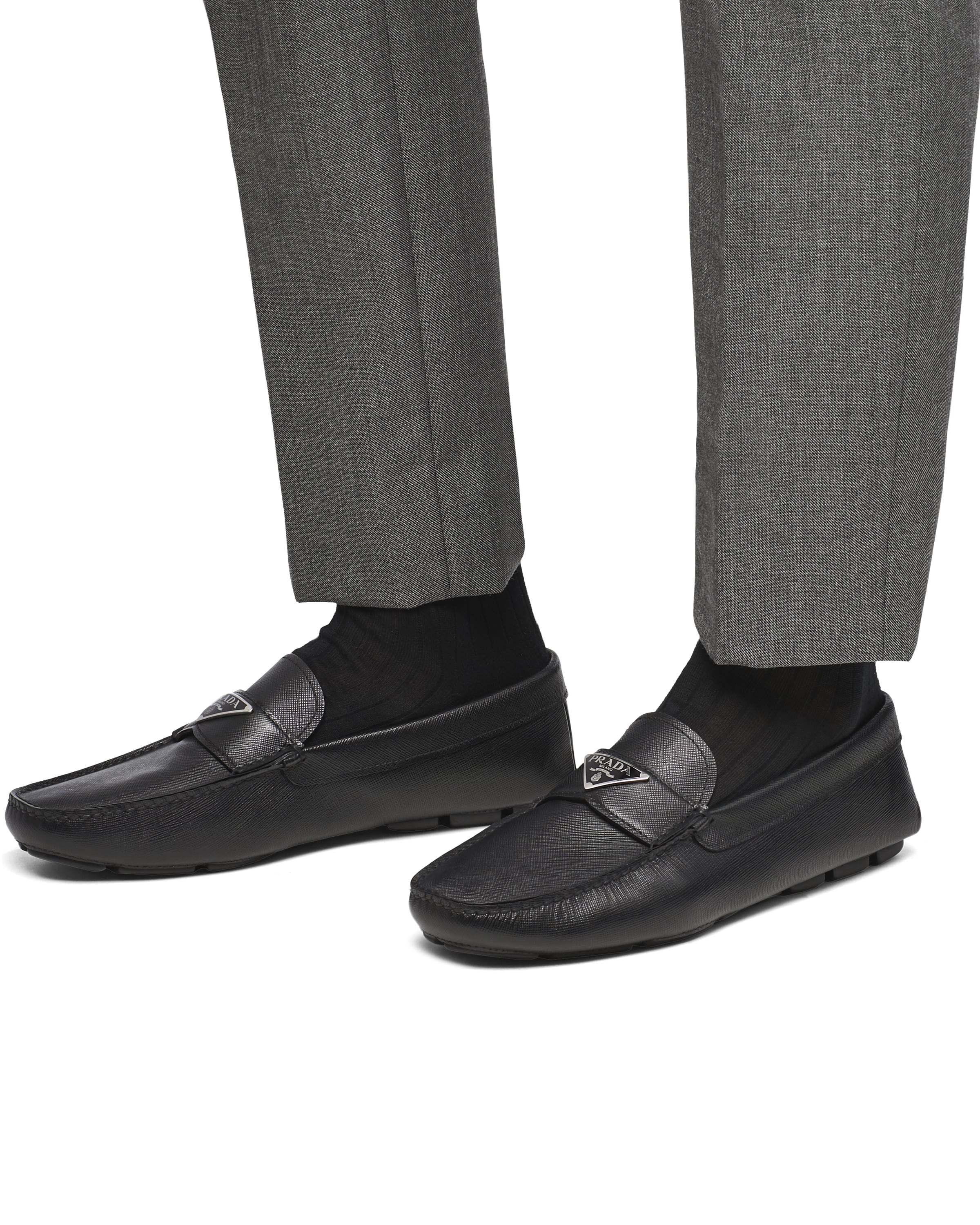 Prada Black Leather Loafers In Black