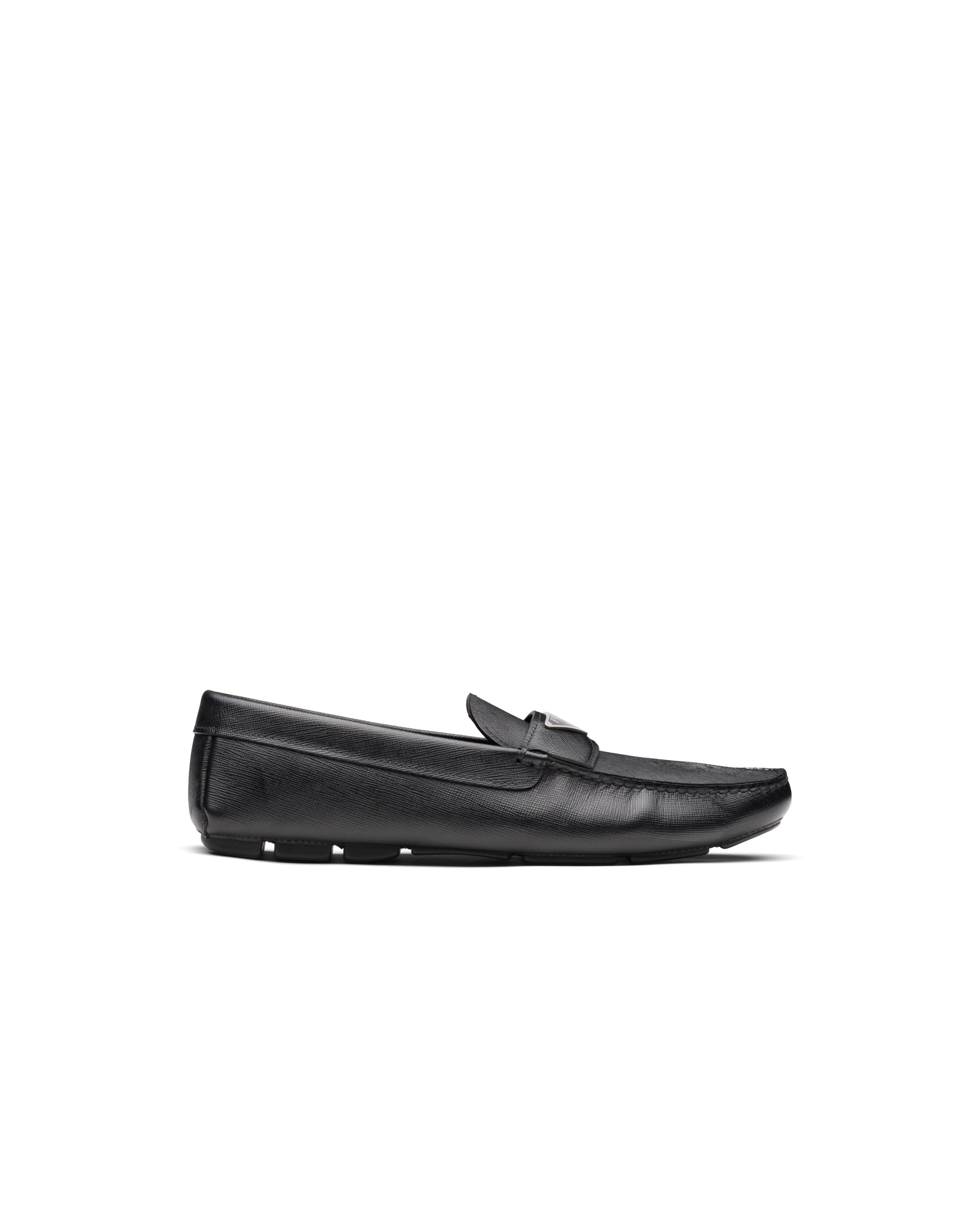 Prada Black Leather Loafers In Black
