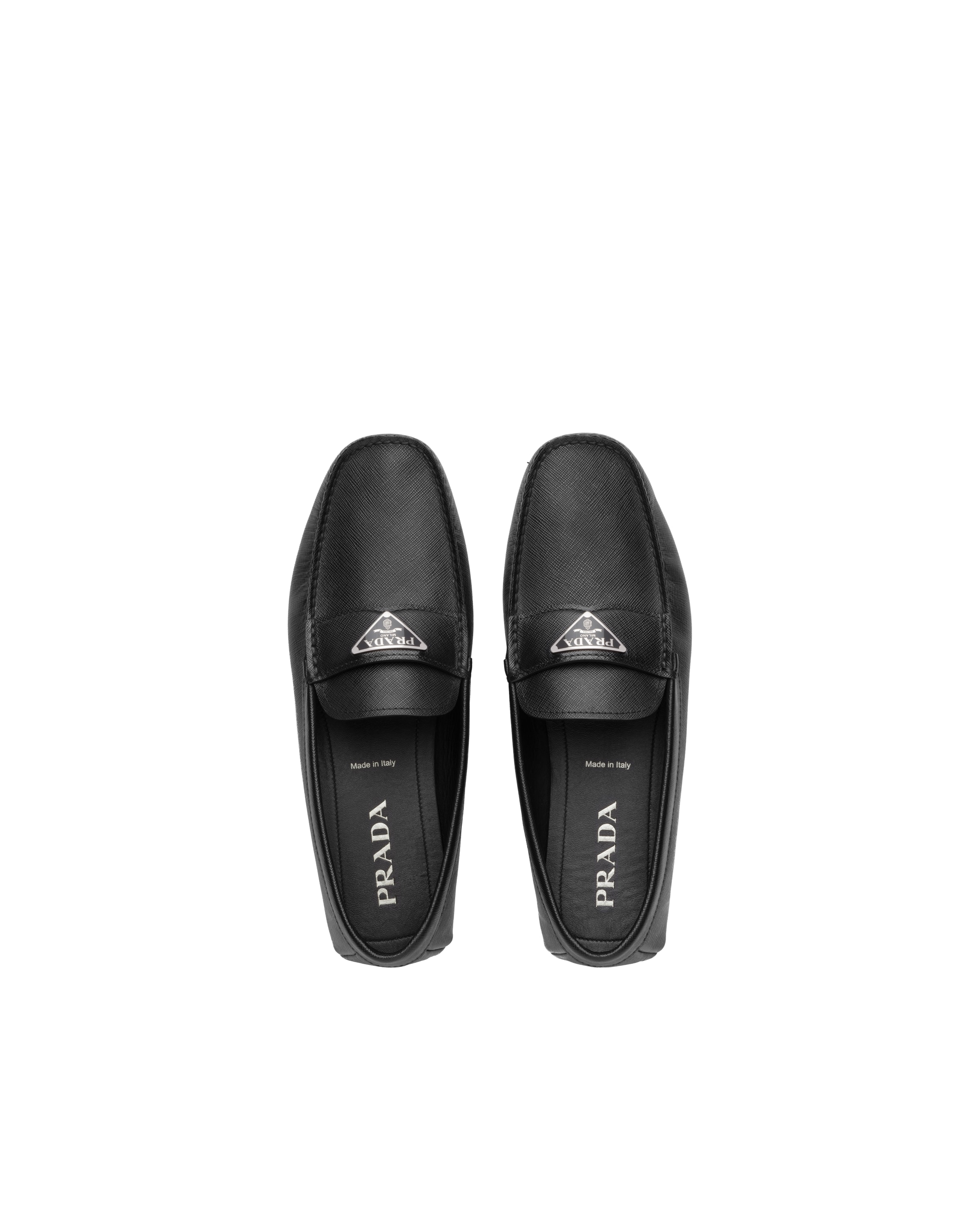 Prada Black Leather Loafers In Black