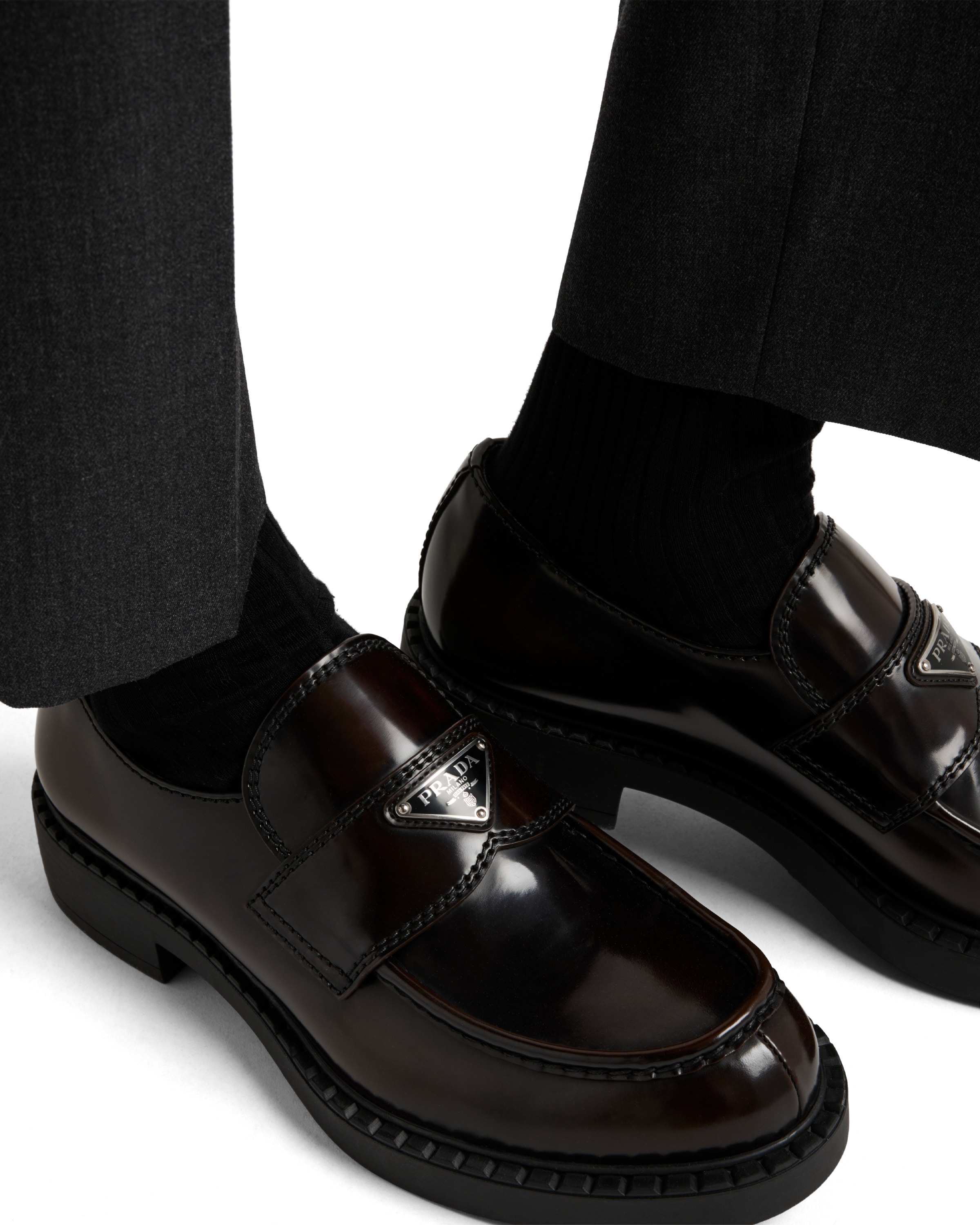 Prada Triangle-logo Slip-on Loafers In Black