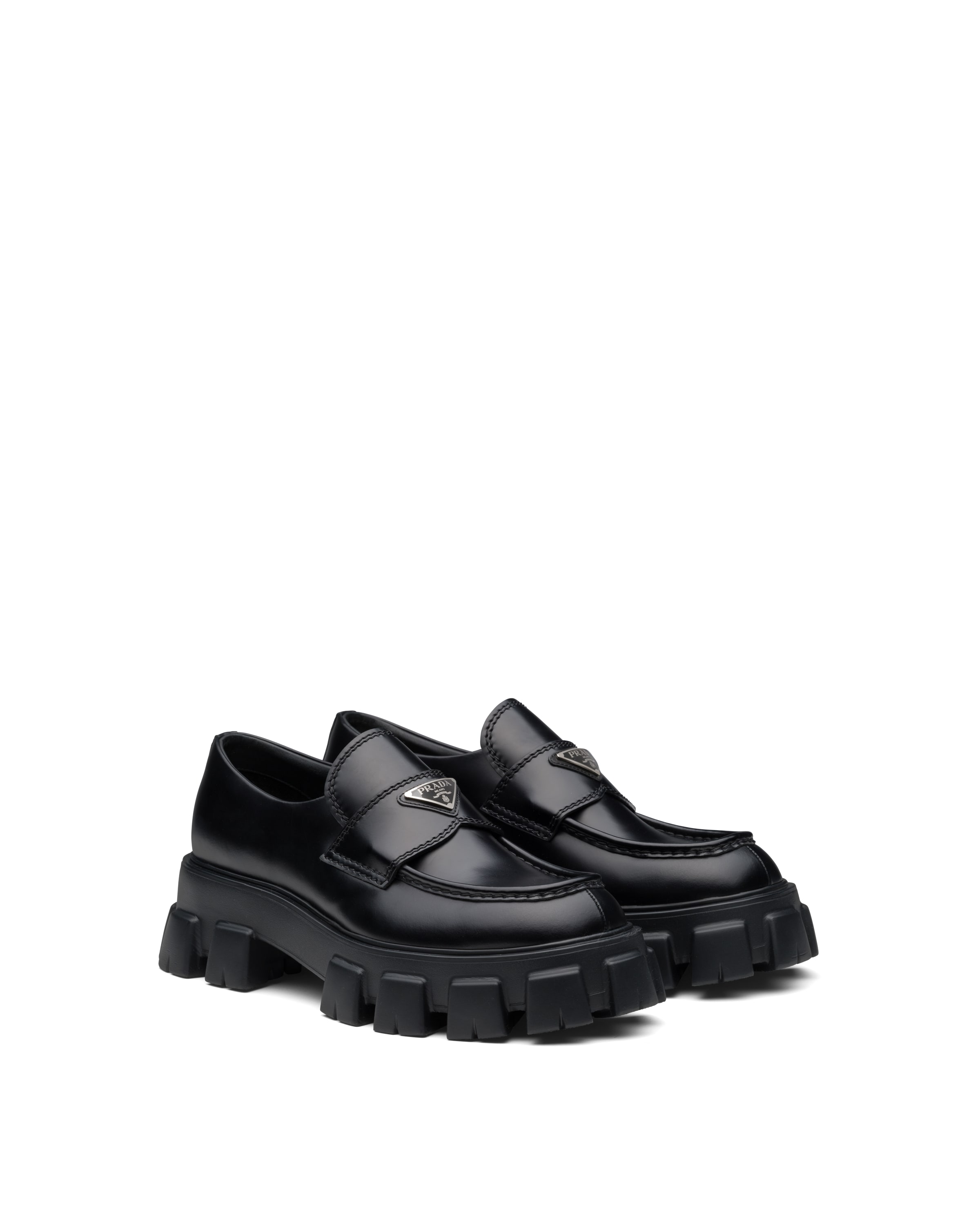 Prada Mocassins Monolith En Cuir Brossé, Homme, Noir, Taille 6,5