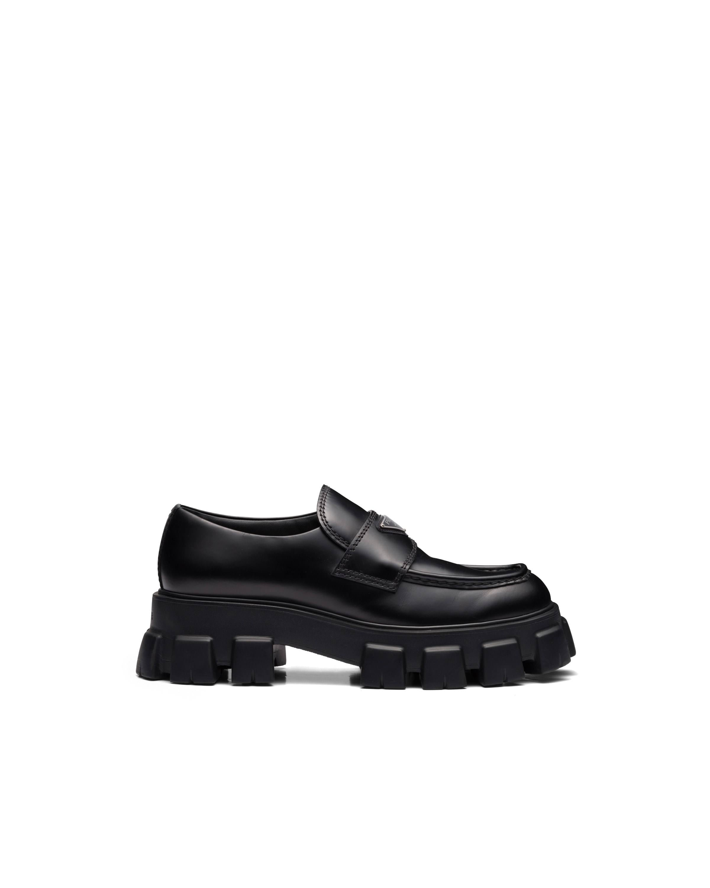 Prada Monolith Logo-plaque Loafers In Black