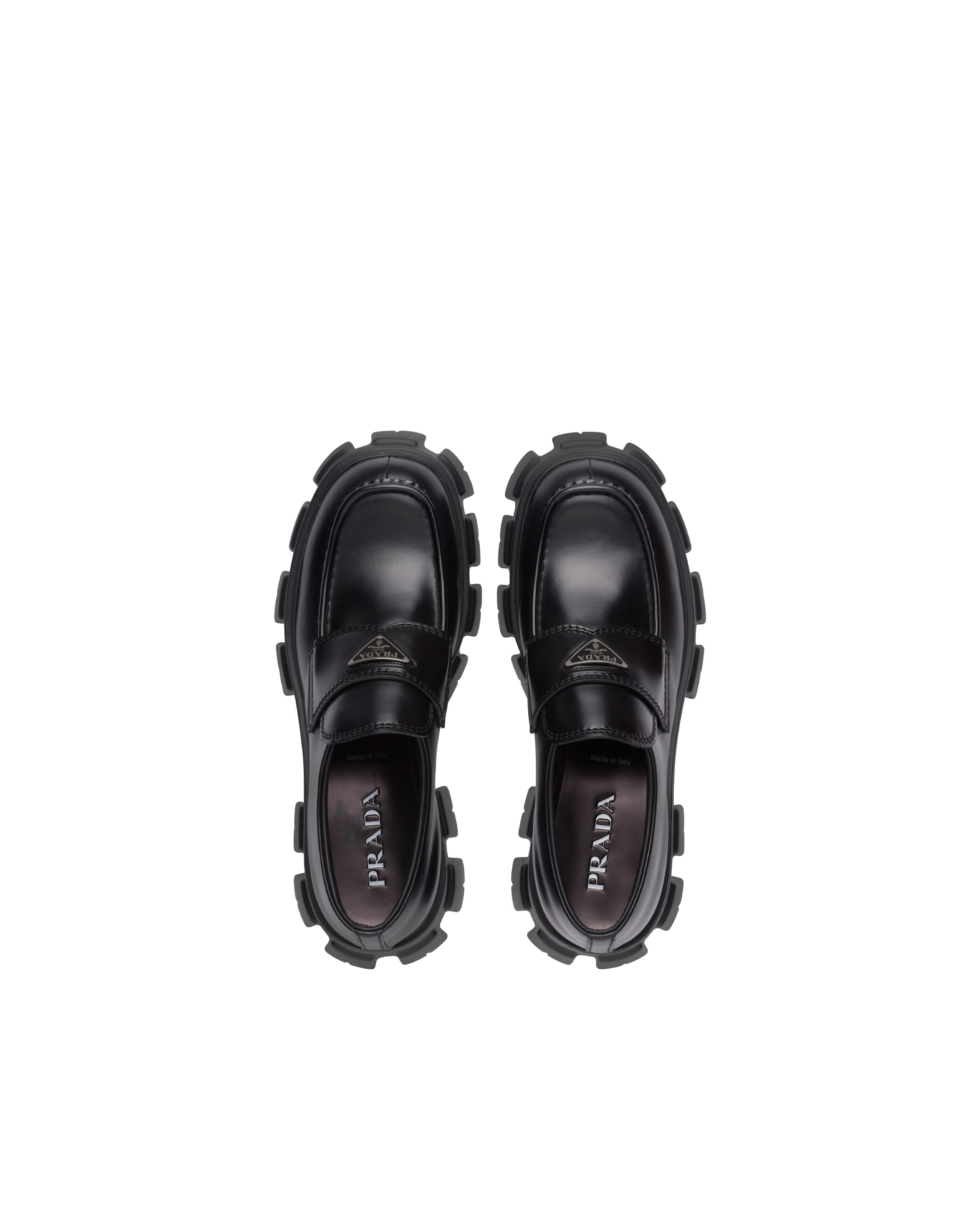 Prada Monolith Logo-plaque Loafers In Black