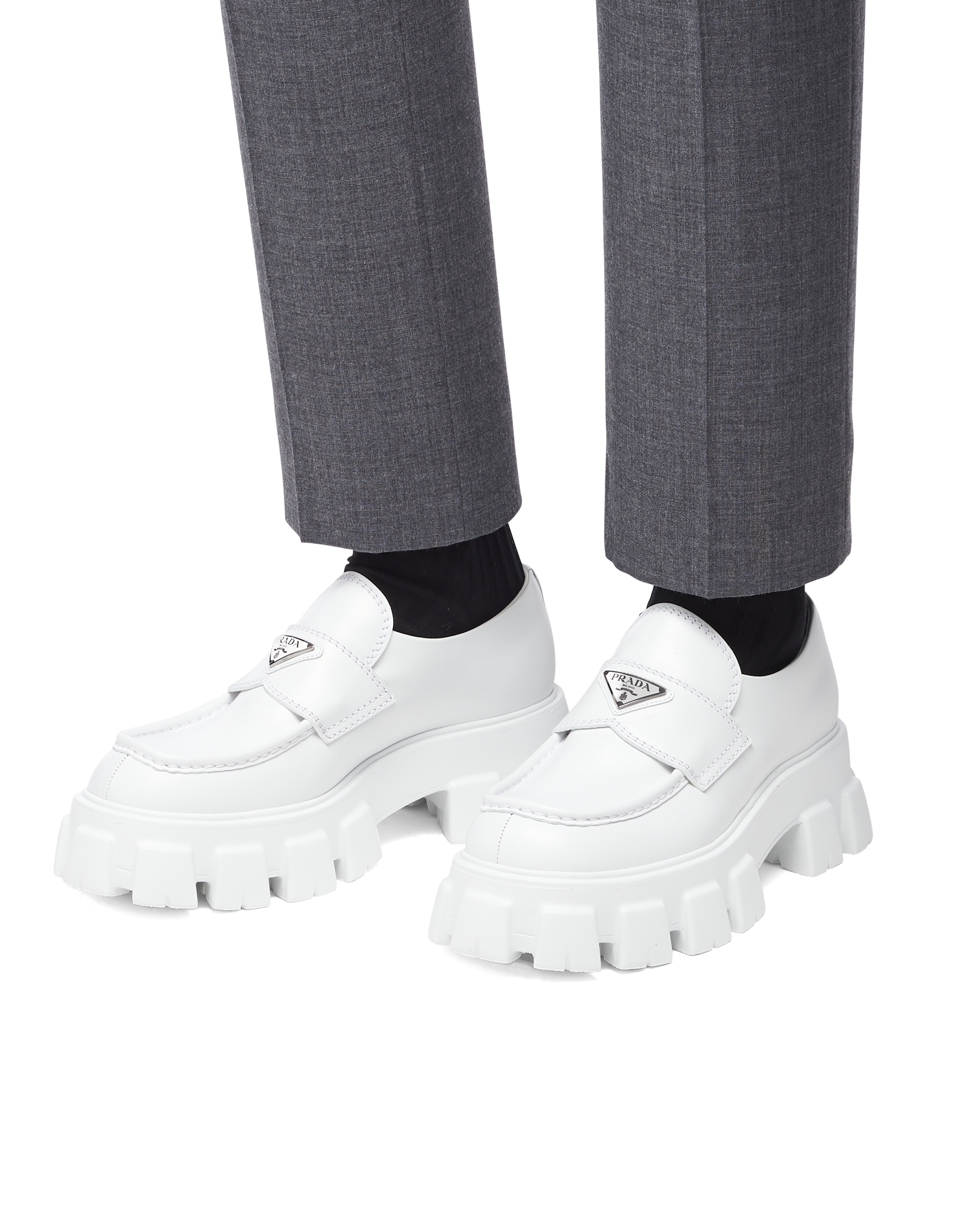 prada monolith logo loafers