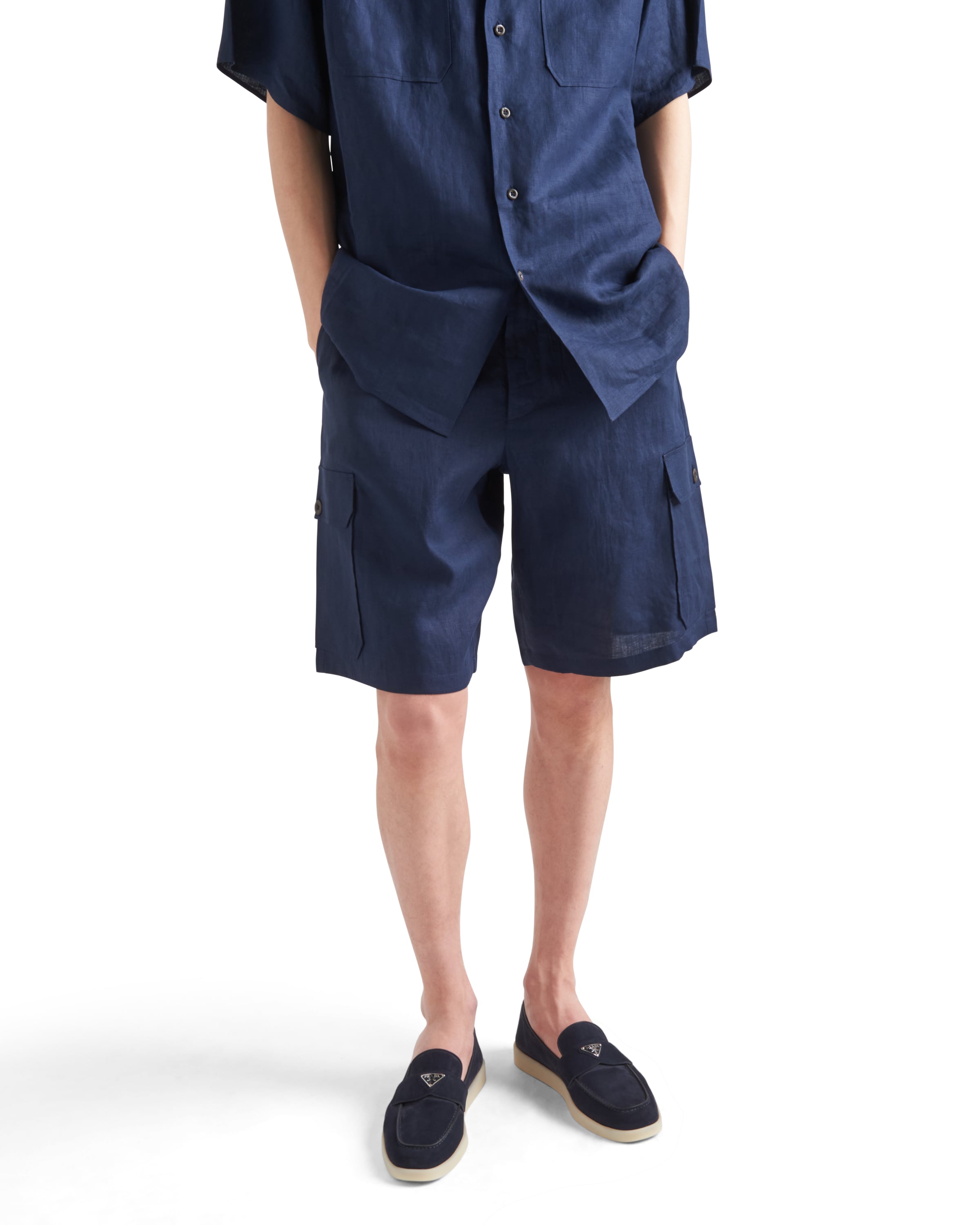 Prada Logo-plaque Suede Loafers In Blue