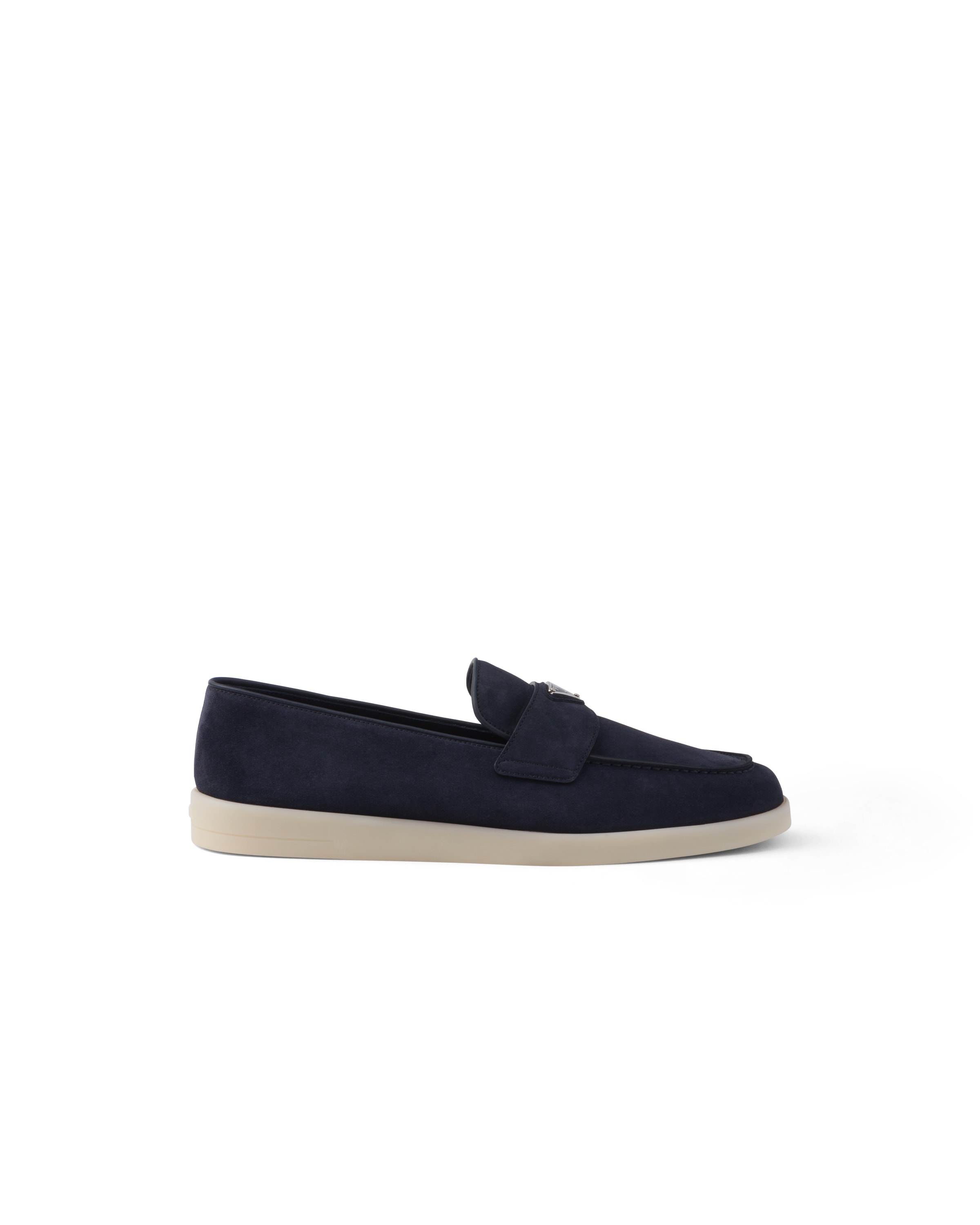 Prada Logo-plaque Suede Loafers In Blue