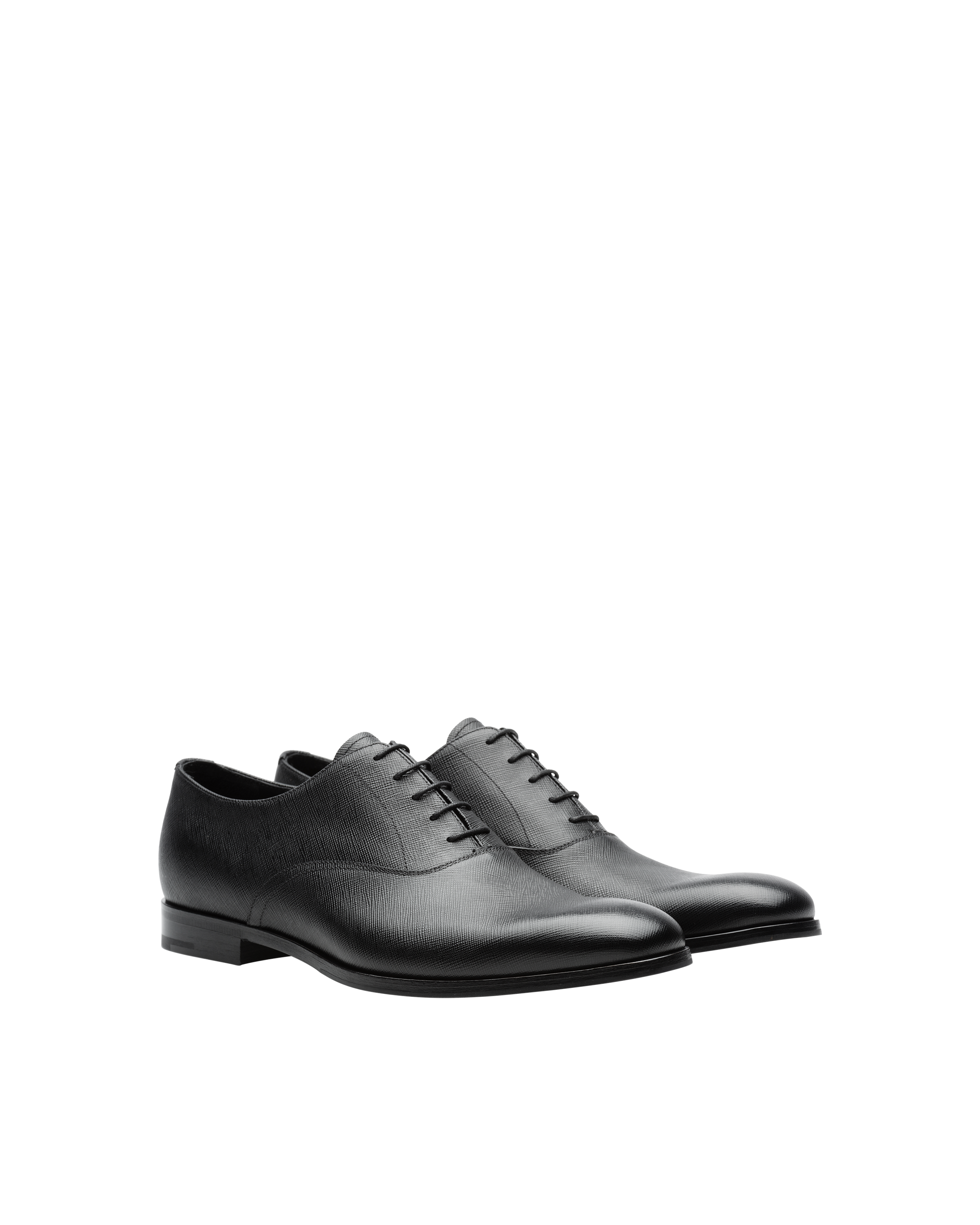 Prada Smooth Saffiano Leather Oxford Shoes In Black ModeSens
