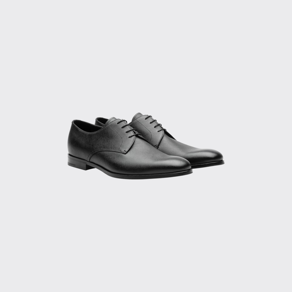 Black Saffiano leather derby shoes | Prada