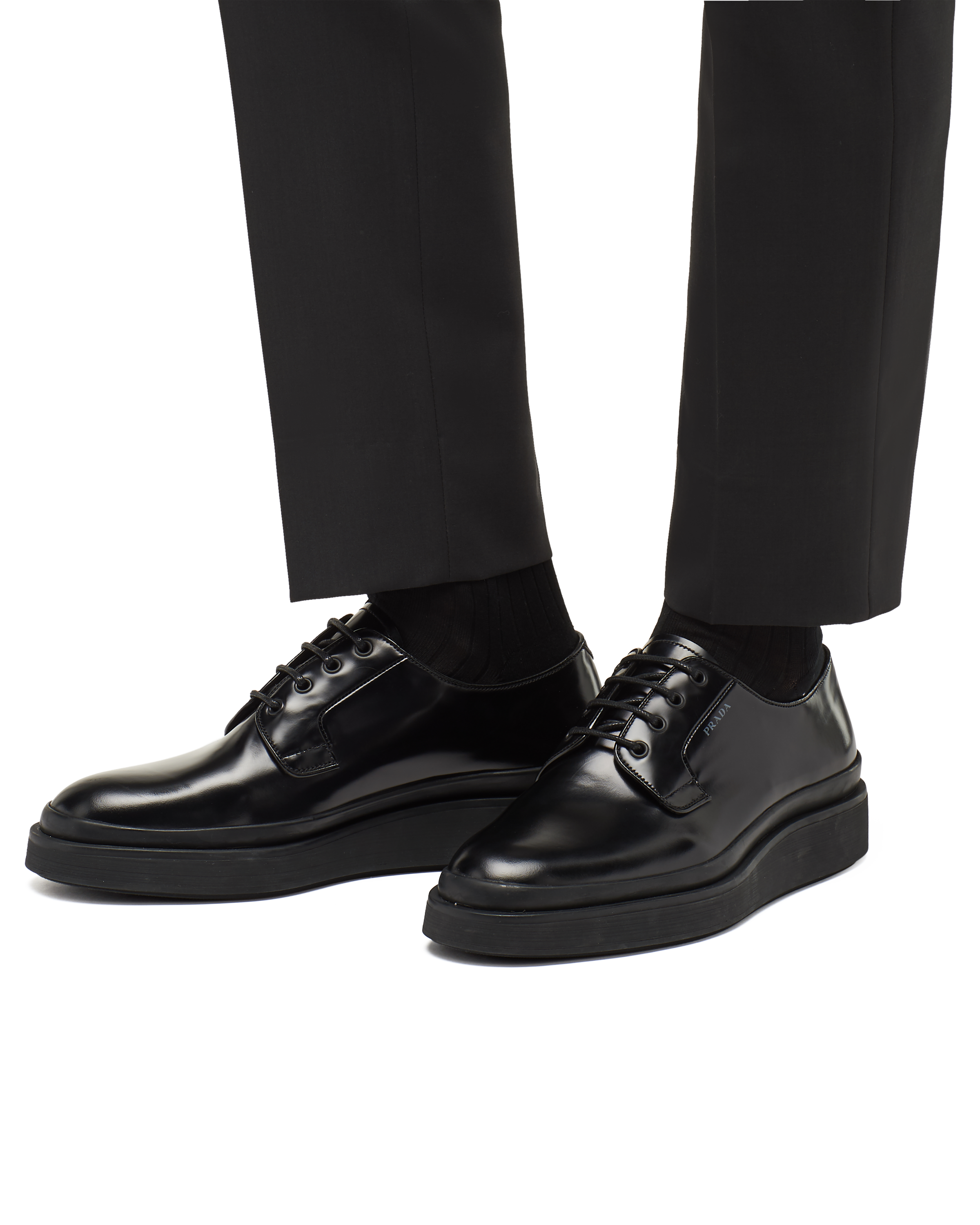 prada men's black leather shoes