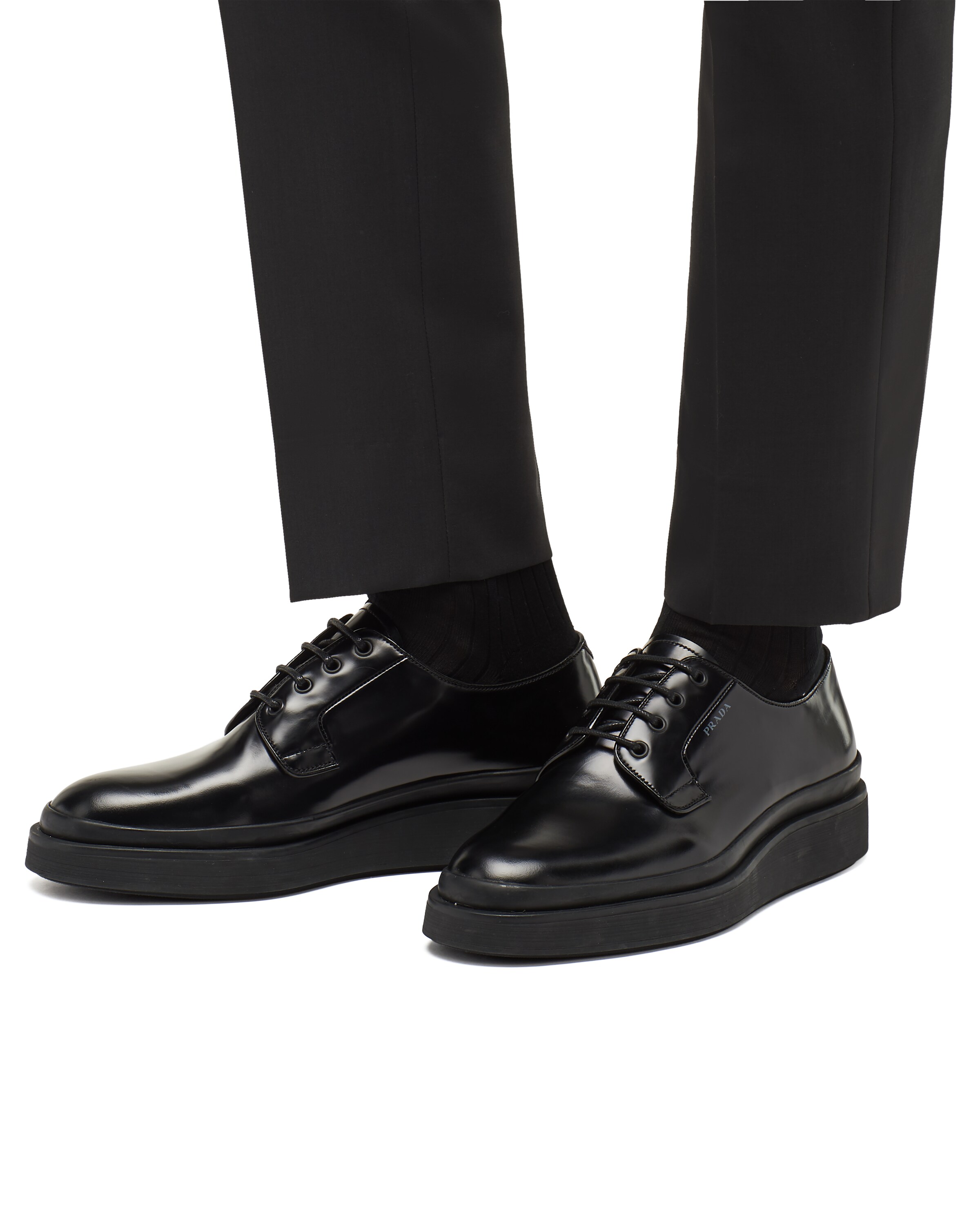 Brushed leather derby shoes Prada