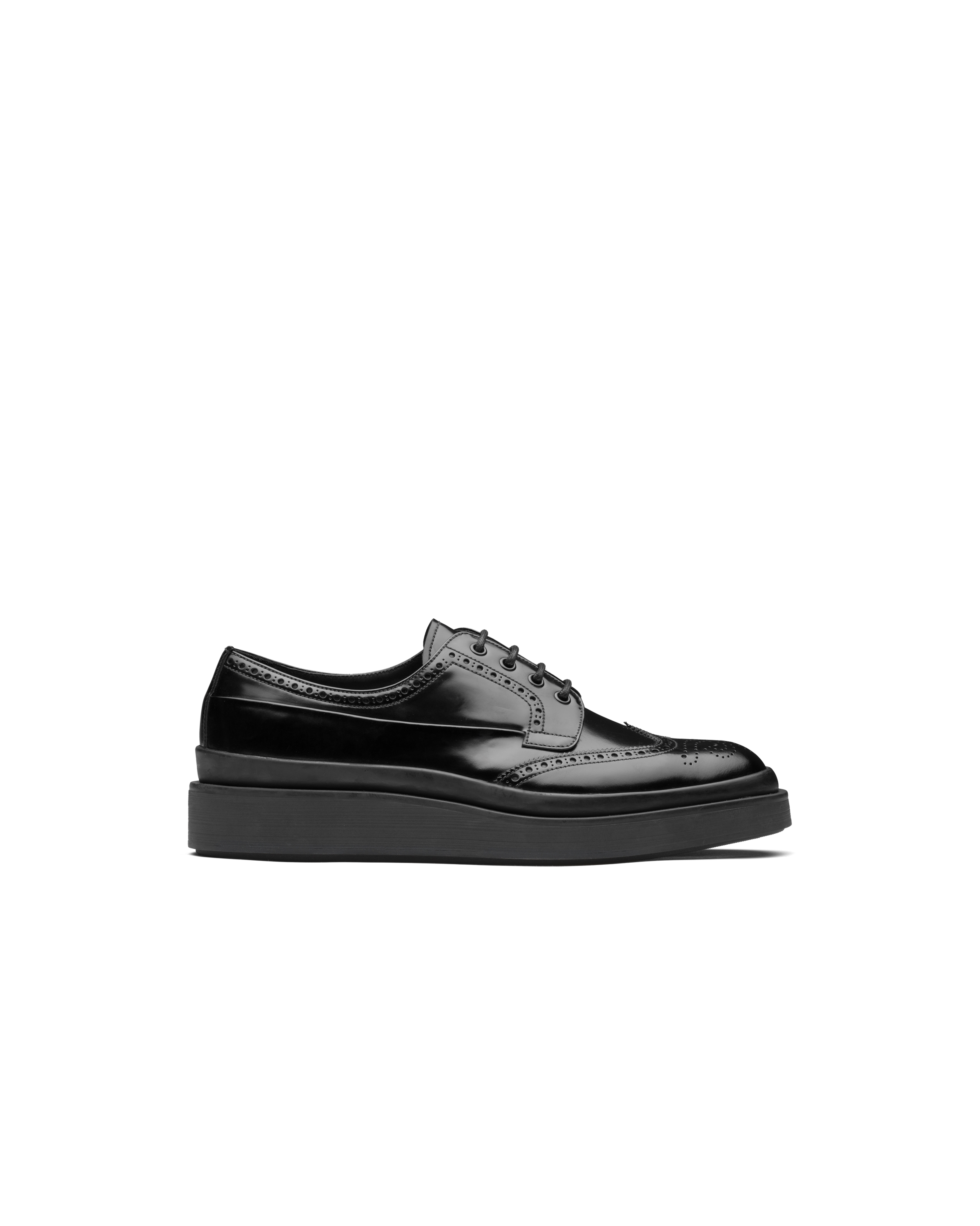 Black Brushed Leather Derby Brogue Shoes PRADA