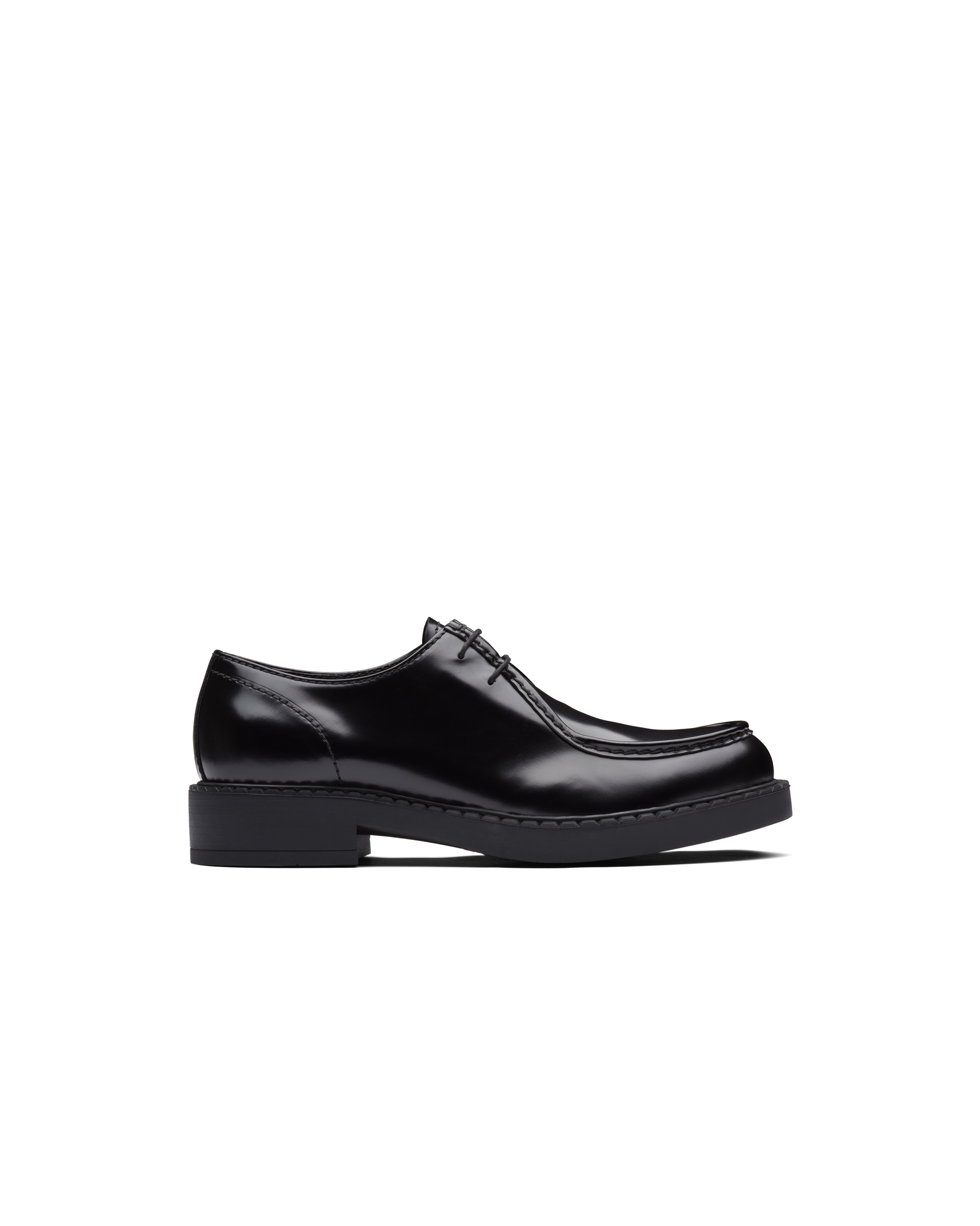 Black Brushed Leather Lace-up Shoes | PRADA