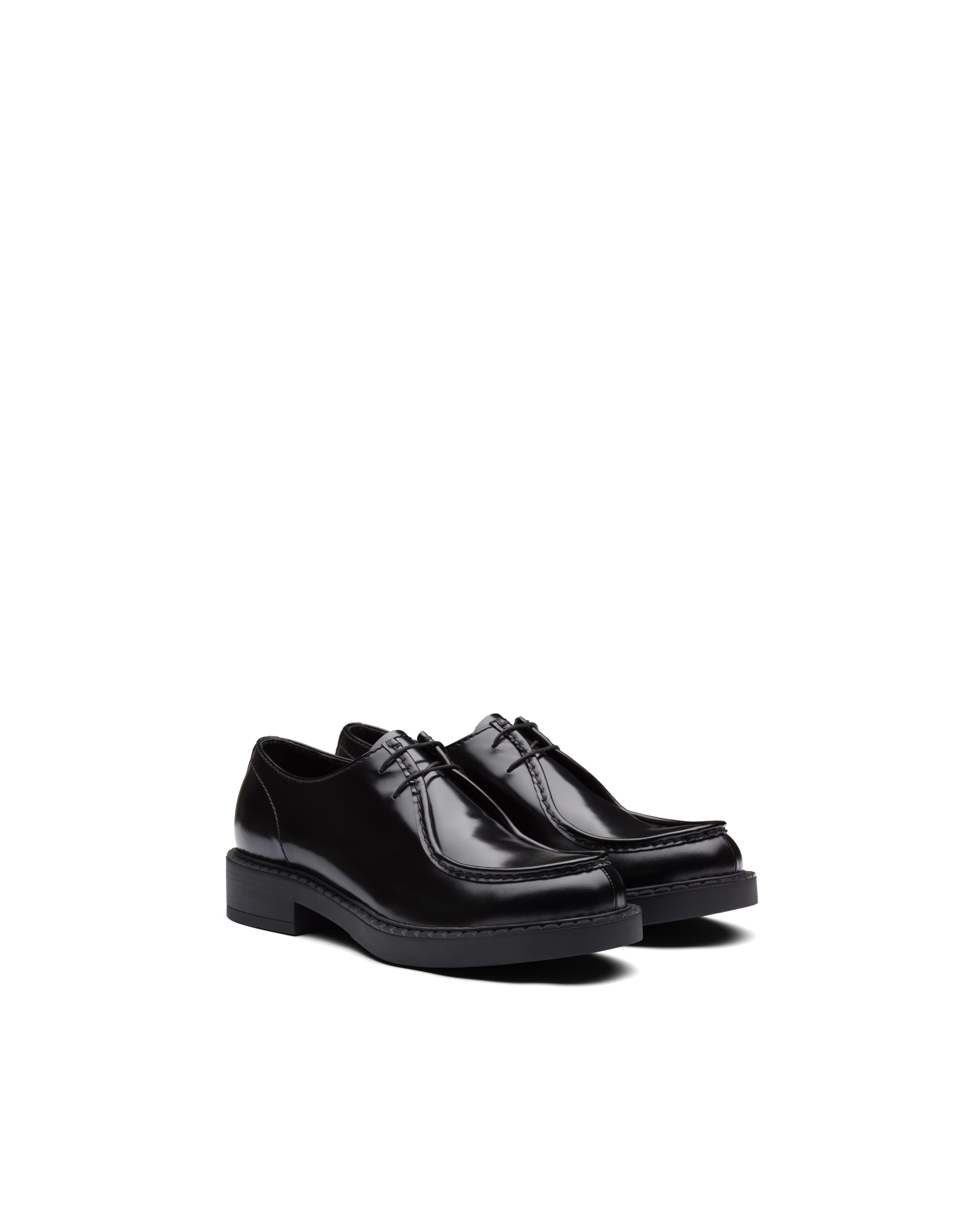 Black Brushed leather laced shoes Prada