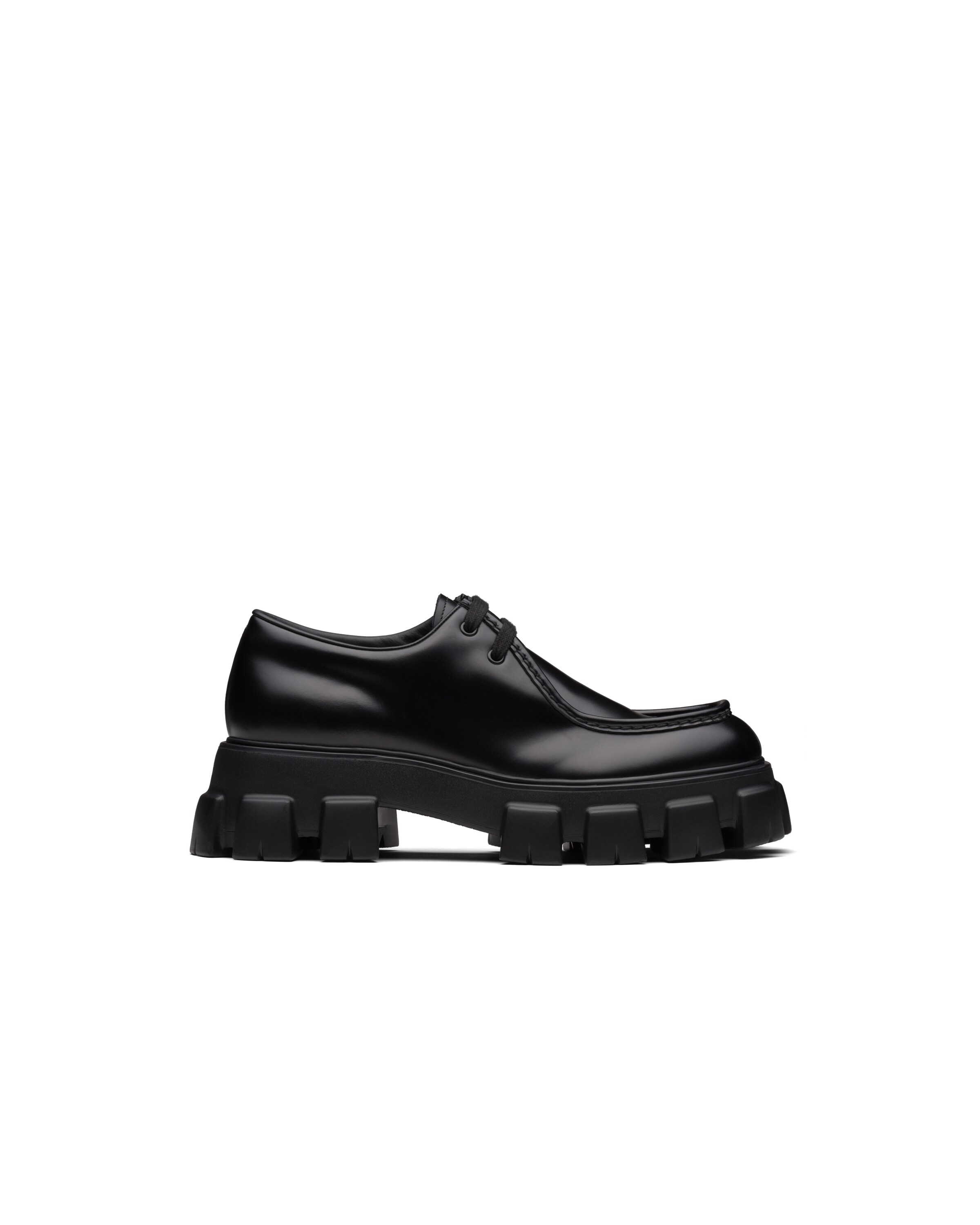 Black Monolith brushed leather lace-up shoes | Prada