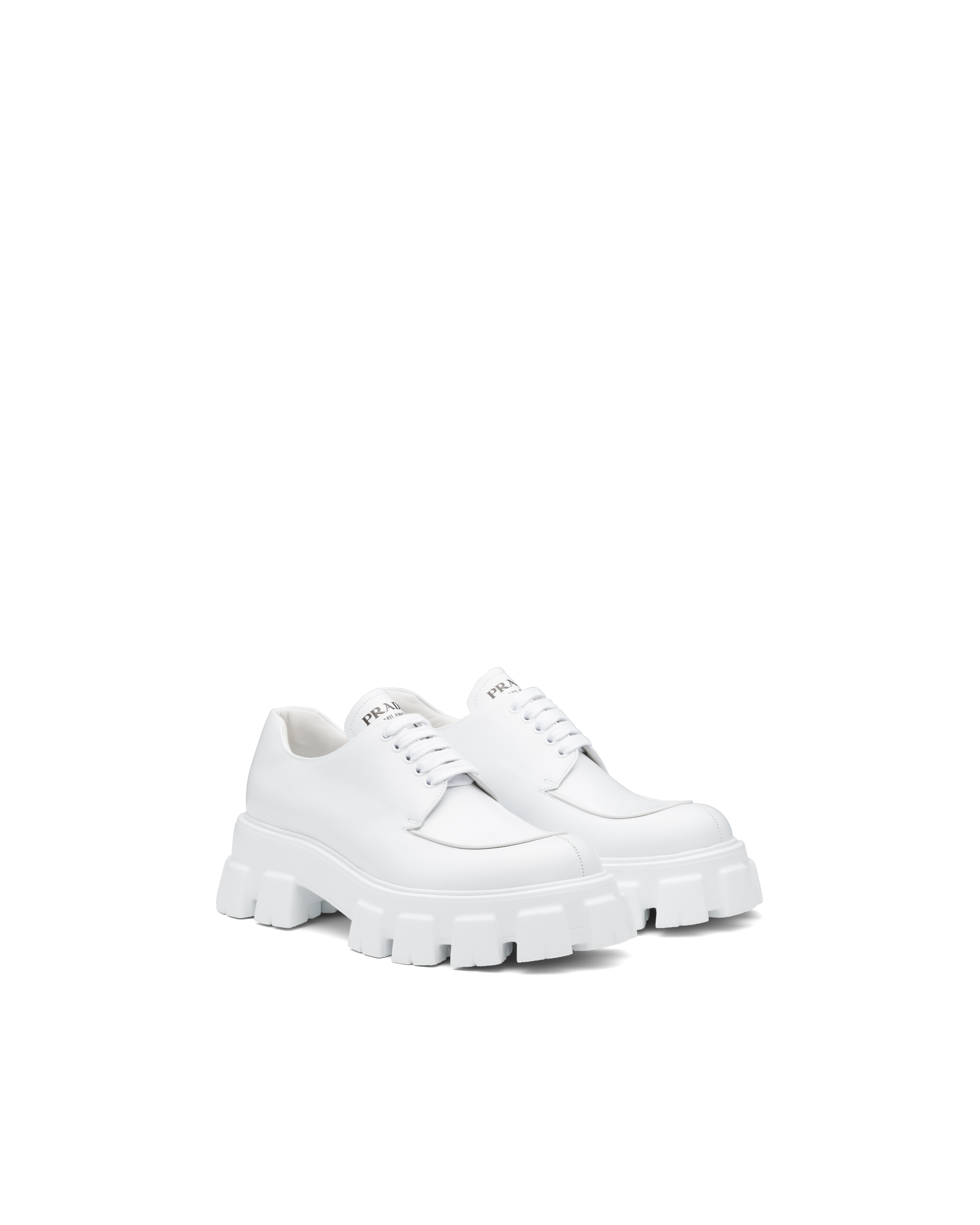 White Monolith brushed leather lace-up shoes | Prada