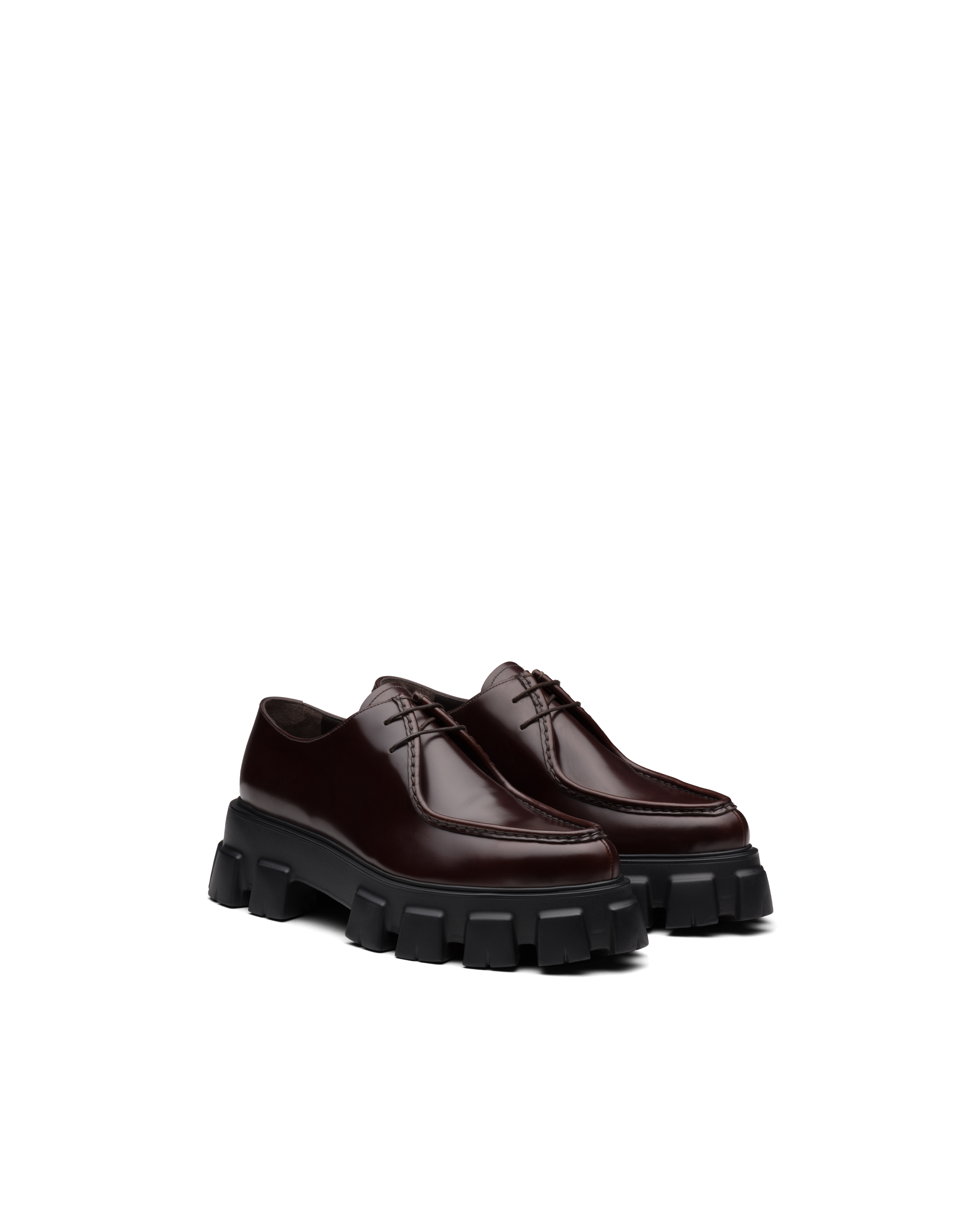 Prada Monolith Brushed Leather Lace up Shoes In Dark Brown ModeSens