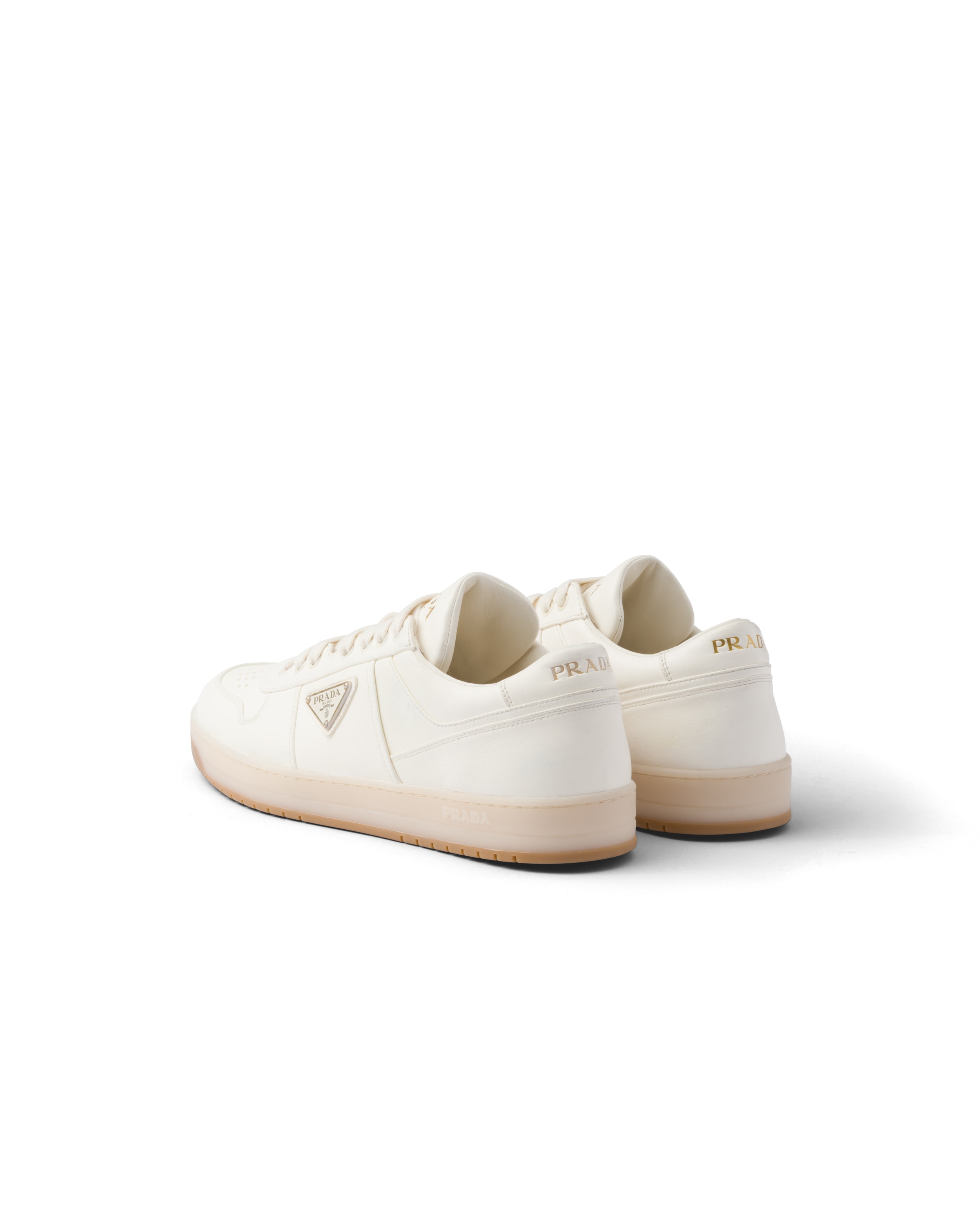 Prada Men Ivory Nappa Leather Downtown Sneakers, 7.5 Luxury Sneakers For Men Darveys In White