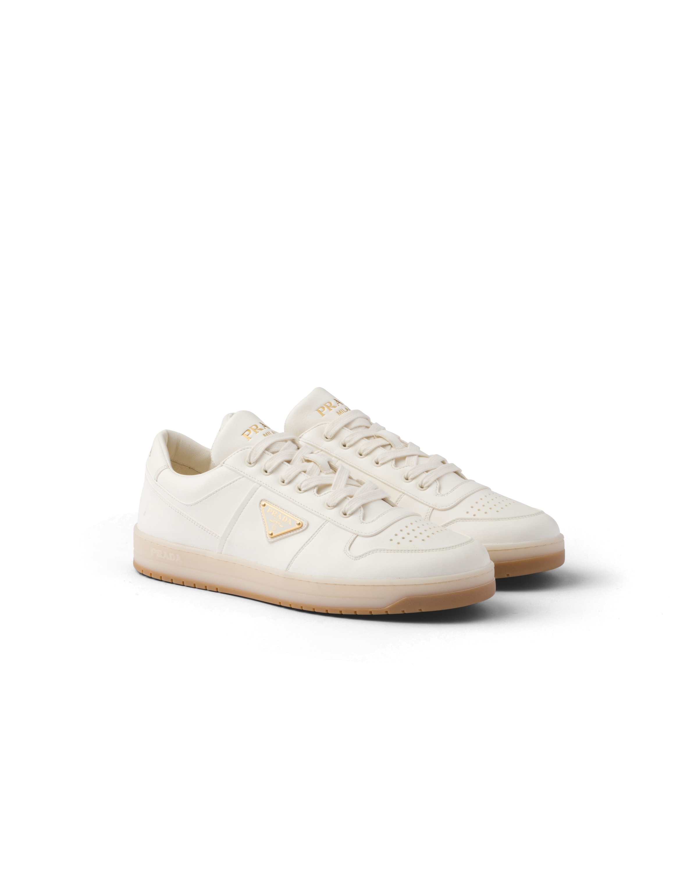 Prada Men Ivory Nappa Leather Downtown Sneakers, 7.5 Luxury Sneakers For Men Darveys In White