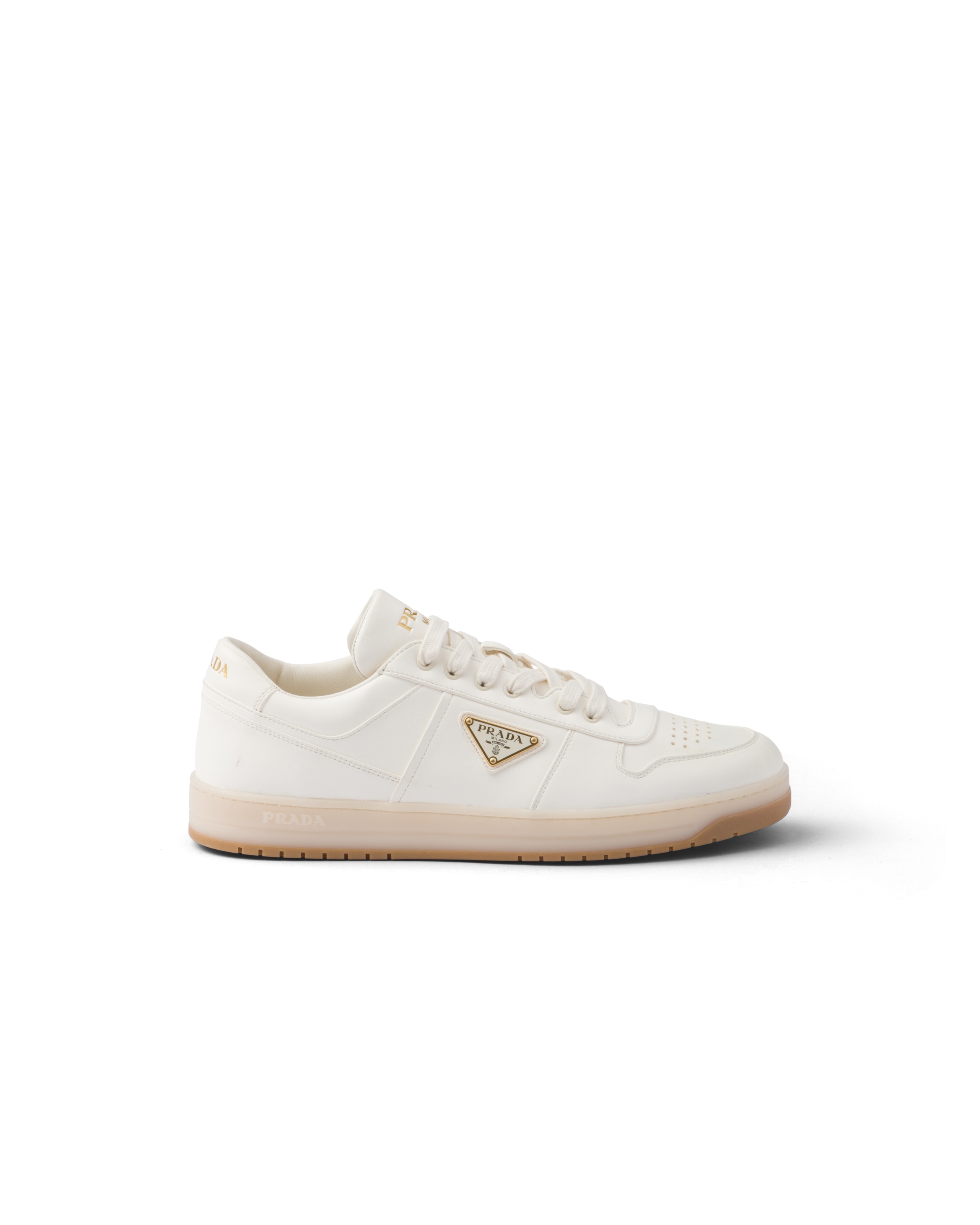 Prada Men Ivory Nappa Leather Downtown Sneakers, 7.5 Luxury Sneakers For Men Darveys In White