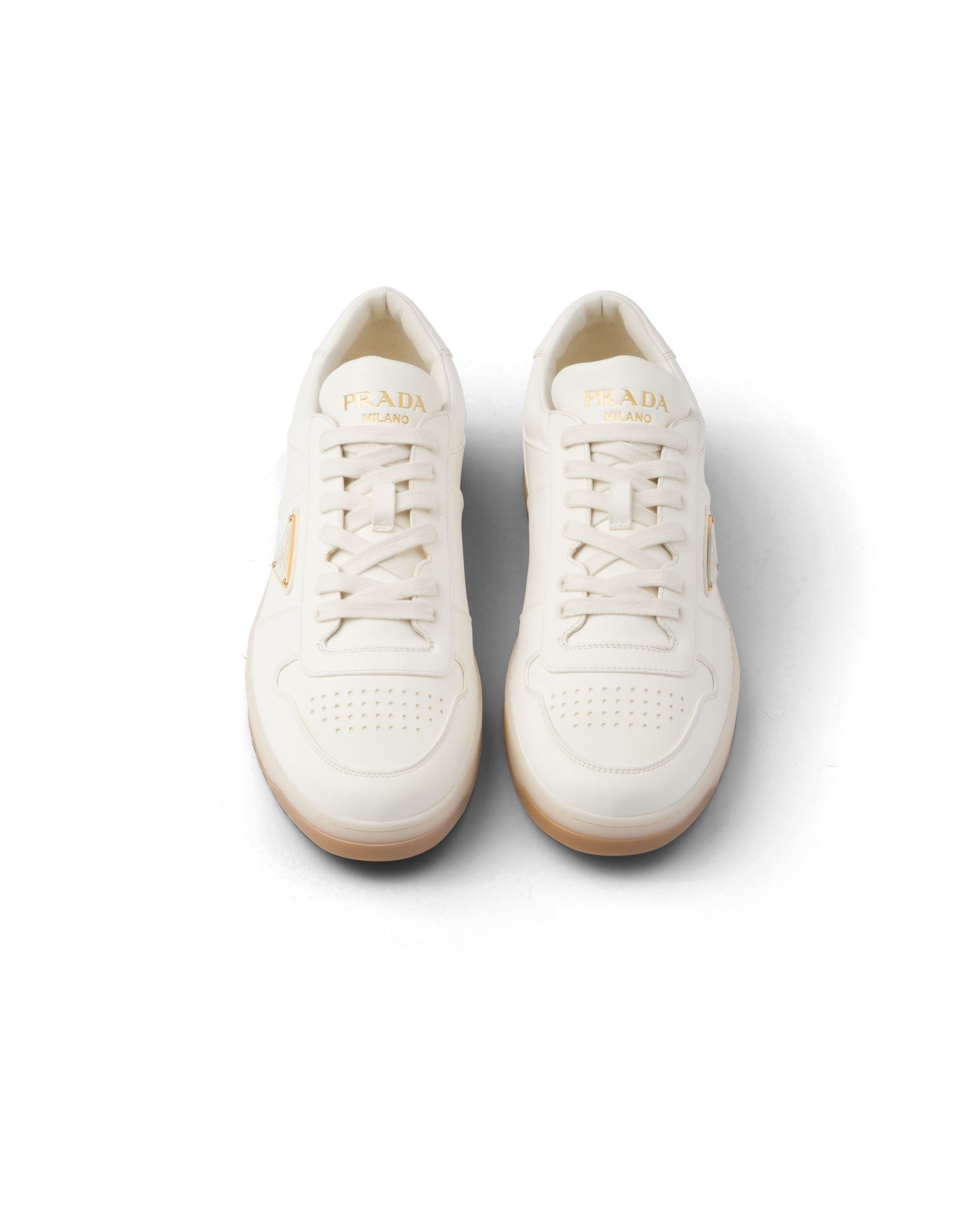 Prada Men Ivory Nappa Leather Downtown Sneakers, 7.5 Luxury Sneakers For Men Darveys In White