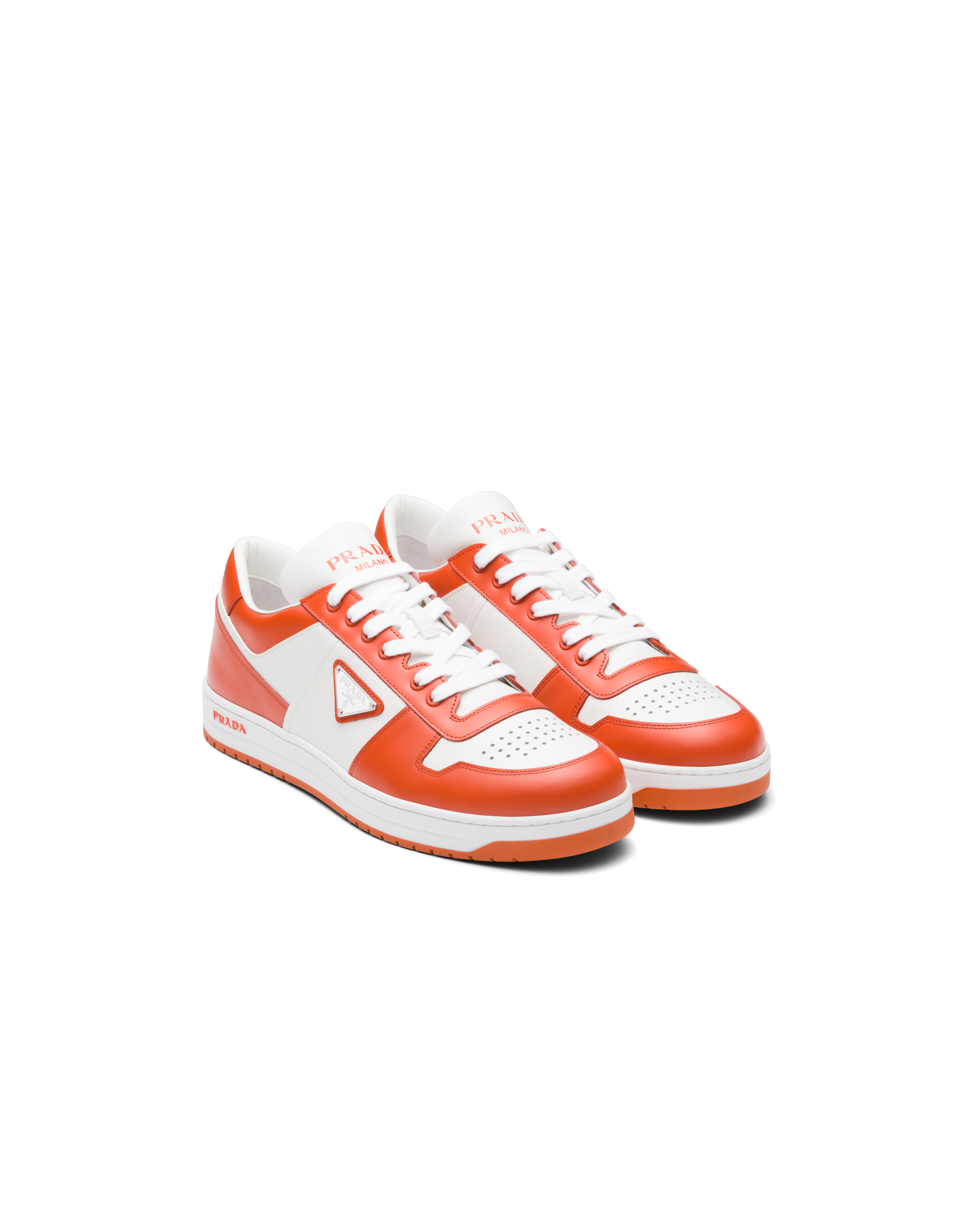 Prada Downtown Low-top Sneakers In White/orange