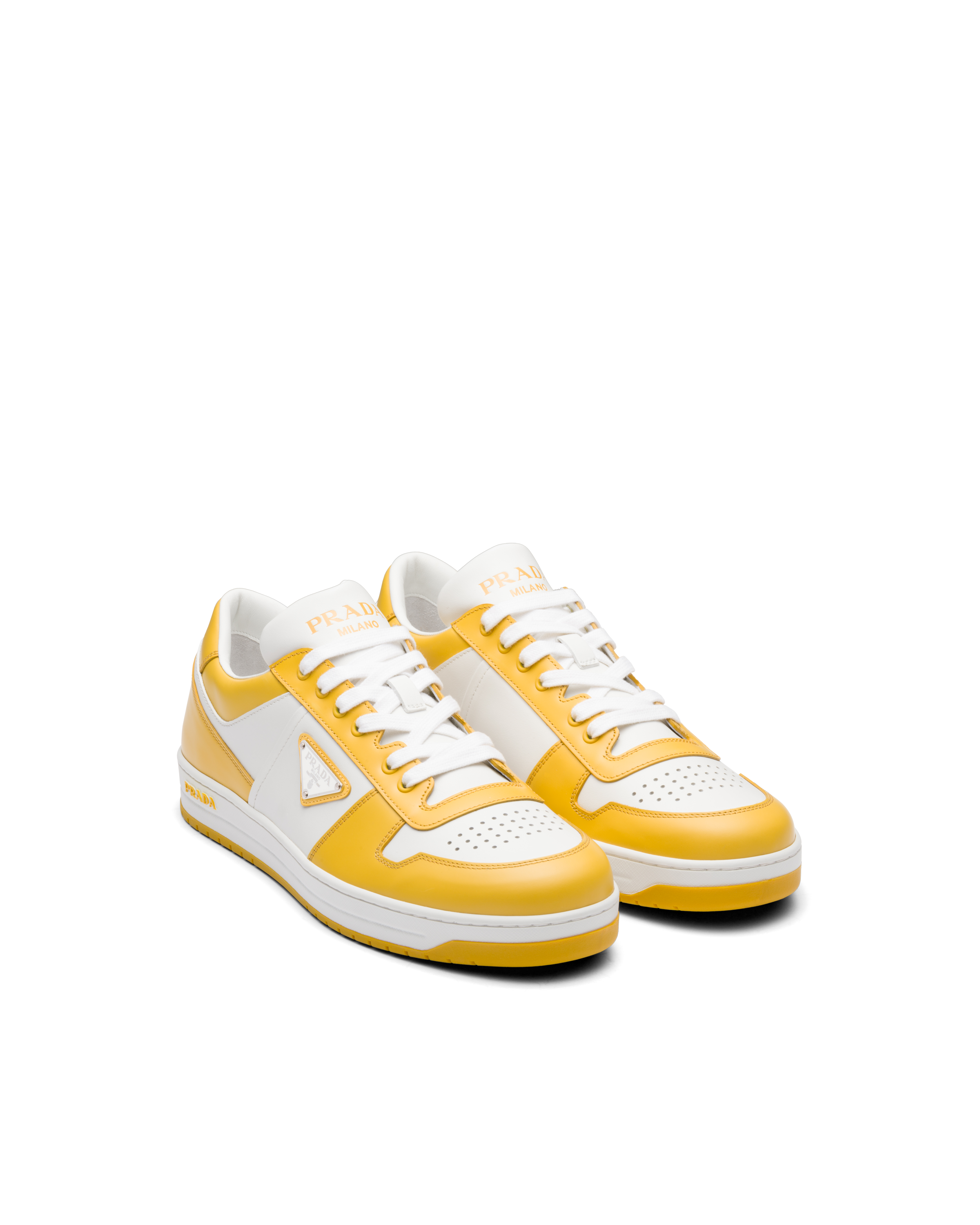 Prada Men's Shoes Leather Trainers Sneakers Downtown In Yellow | ModeSens