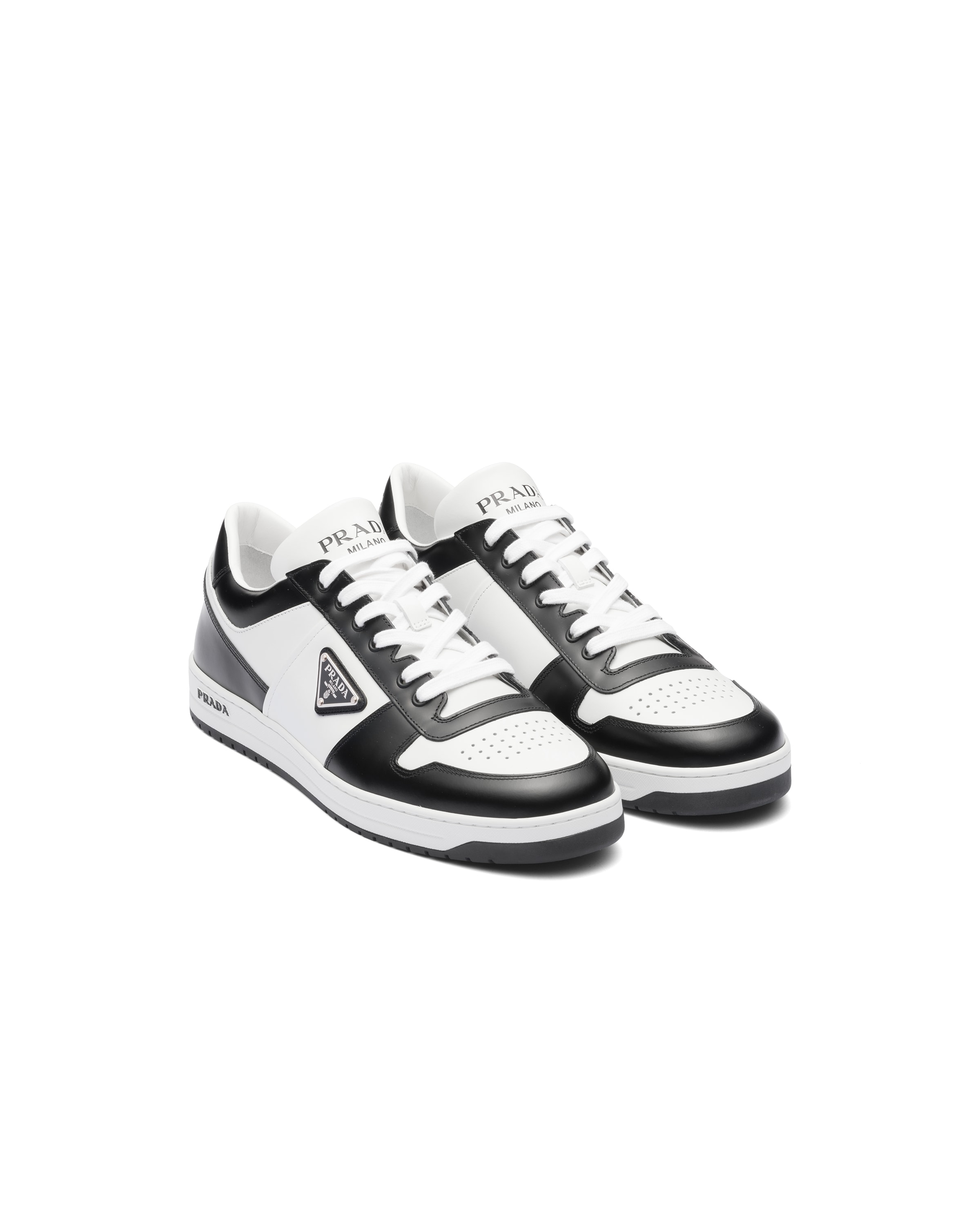 Prada Downtown Sneaker Aus Leder, Herren, Weiss/schwarz, Größe 9