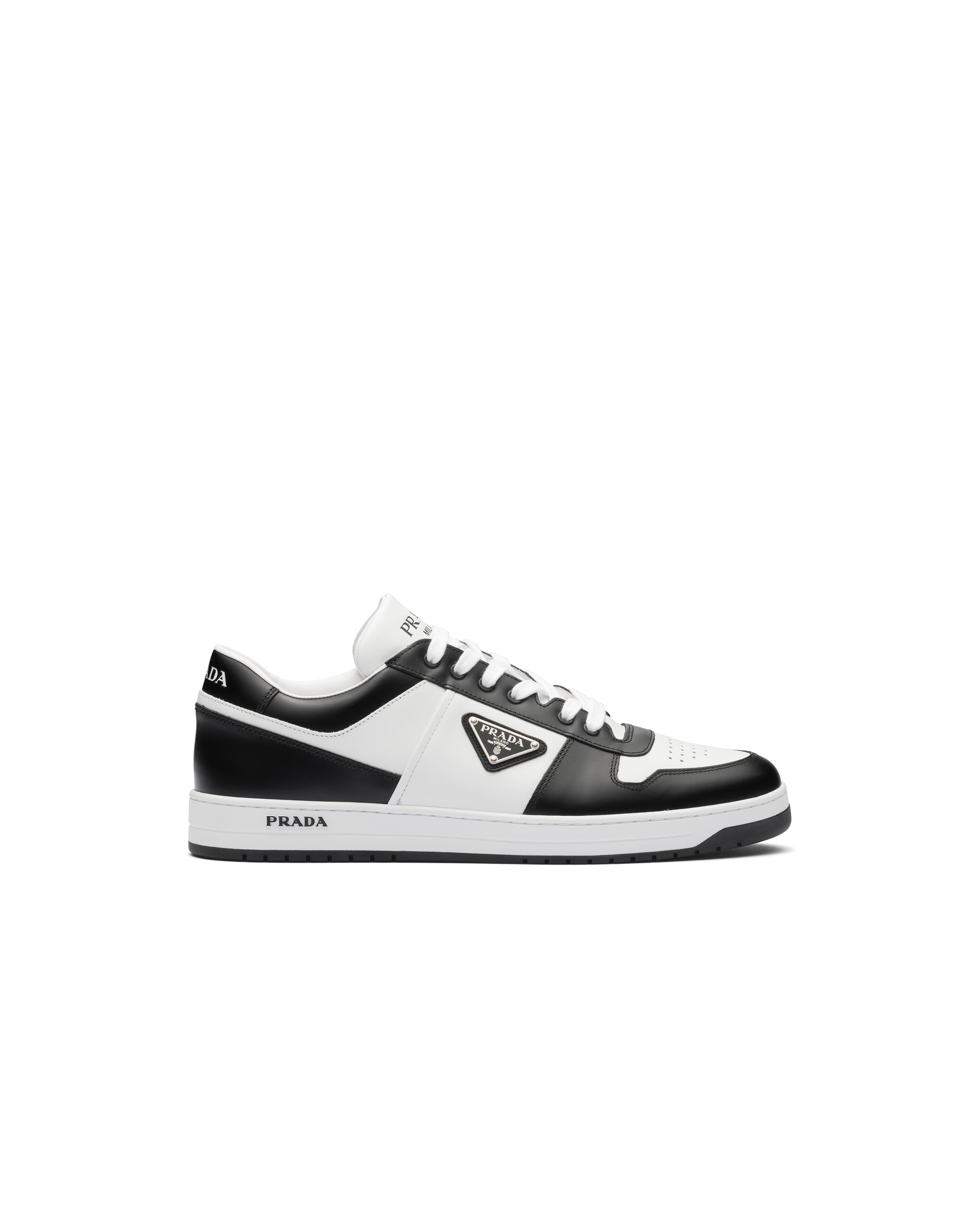Prada Men's Downtown White/black Leather Trainer Sneaker | Size 10 | 2ee364d0013lkg In Multi