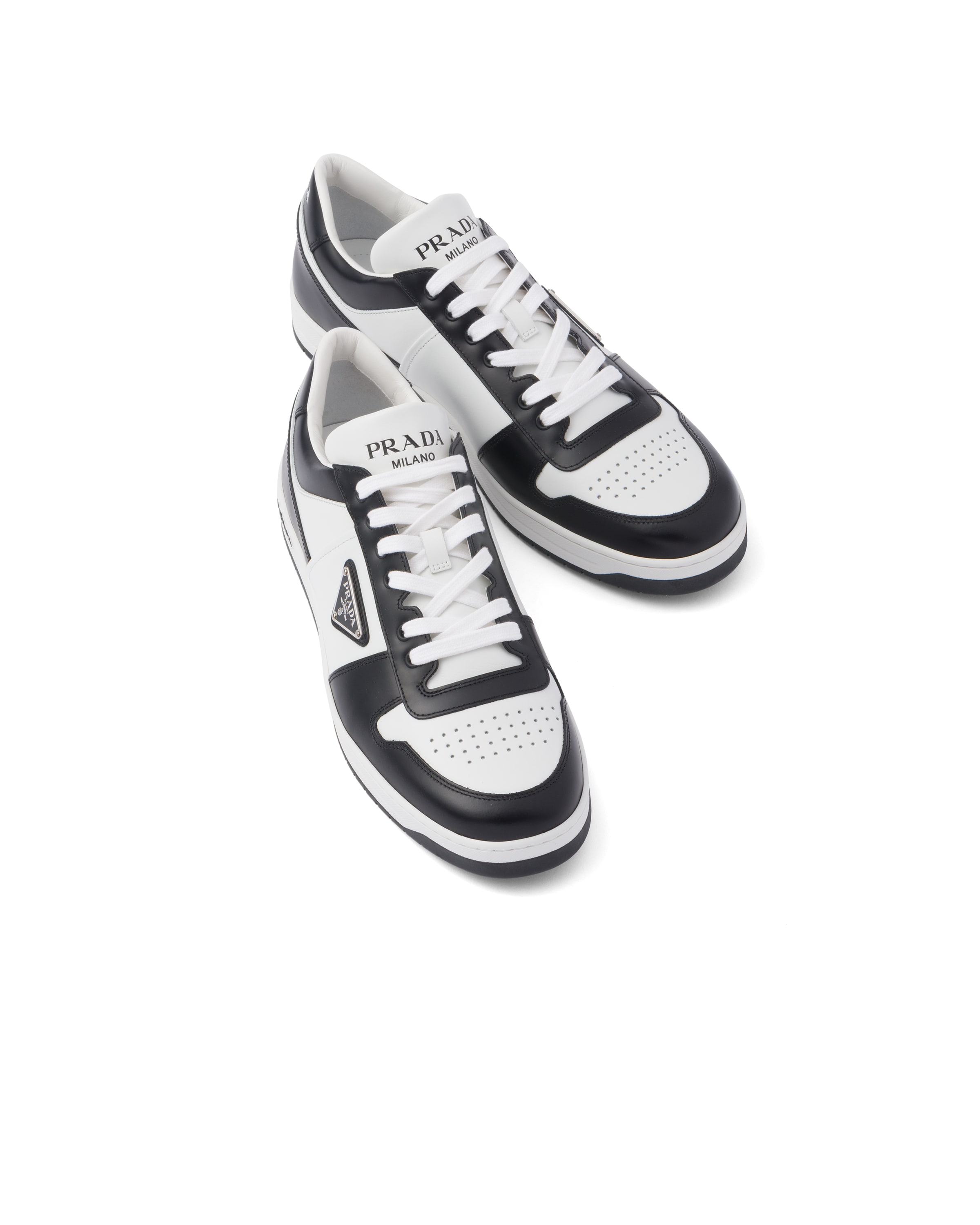 Prada Men's Downtown White/black Leather Trainer Sneaker | Size 10 | 2ee364d0013lkg In Multi