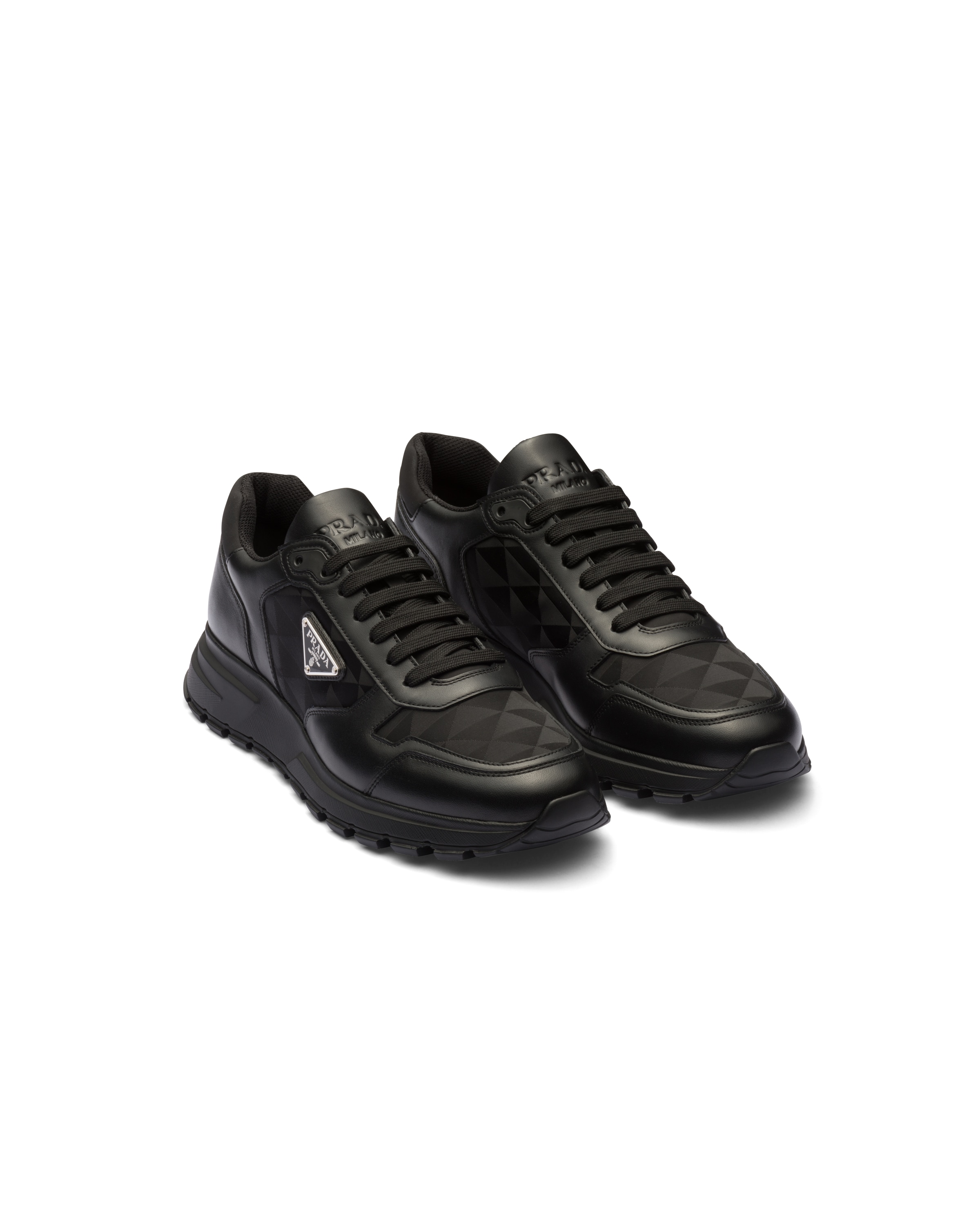 Prada High-top-sneaker Aus Leder Und Re-nylon, Herren, Schwarz, Größe 6,5