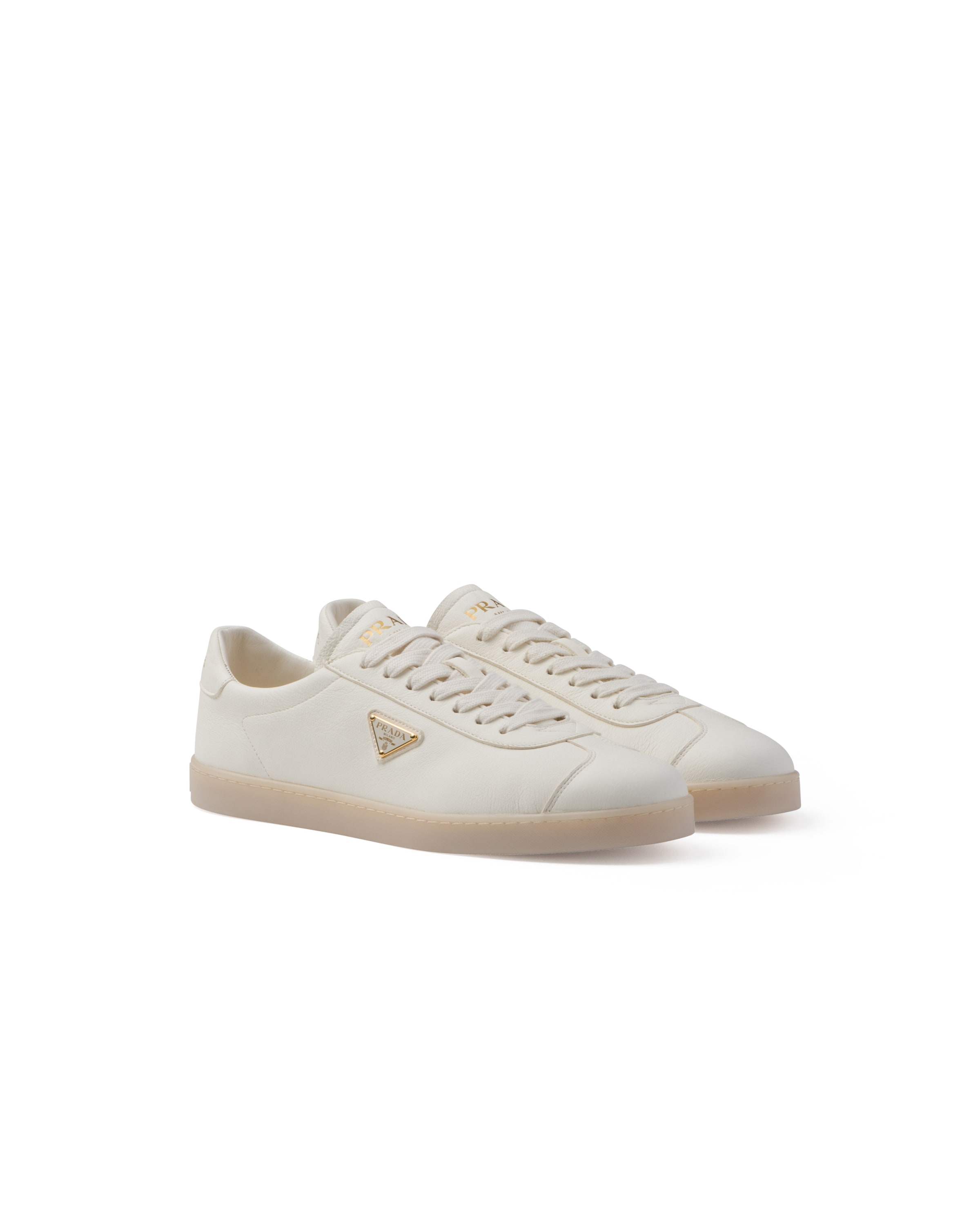 Prada Lane Leather Sneakers, Men, Ivory, Size 9