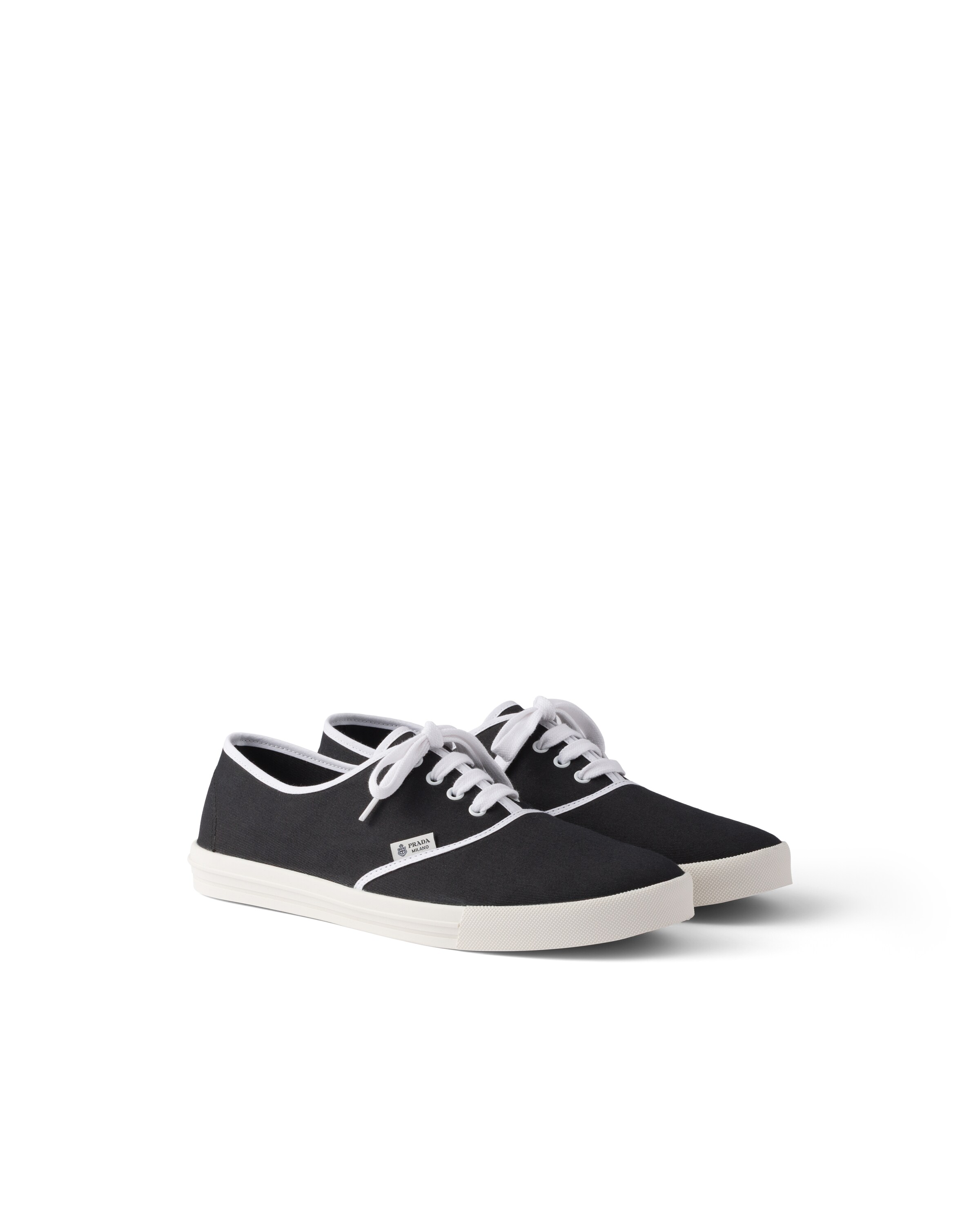 Prada Lace Up Sneakers Contrast Trim Rubber Sole In Black