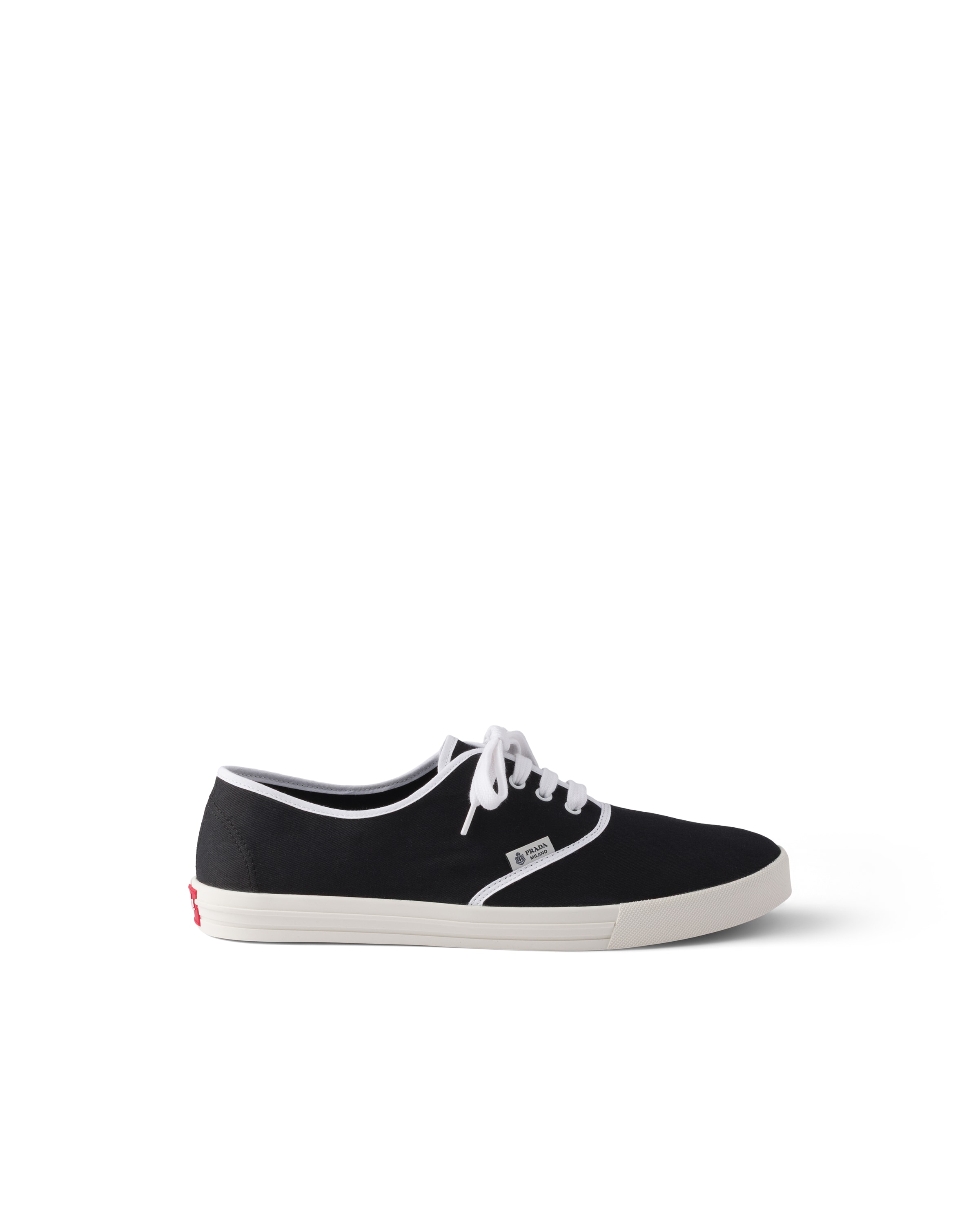 Prada Lace Up Sneakers Contrast Trim Rubber Sole In Black