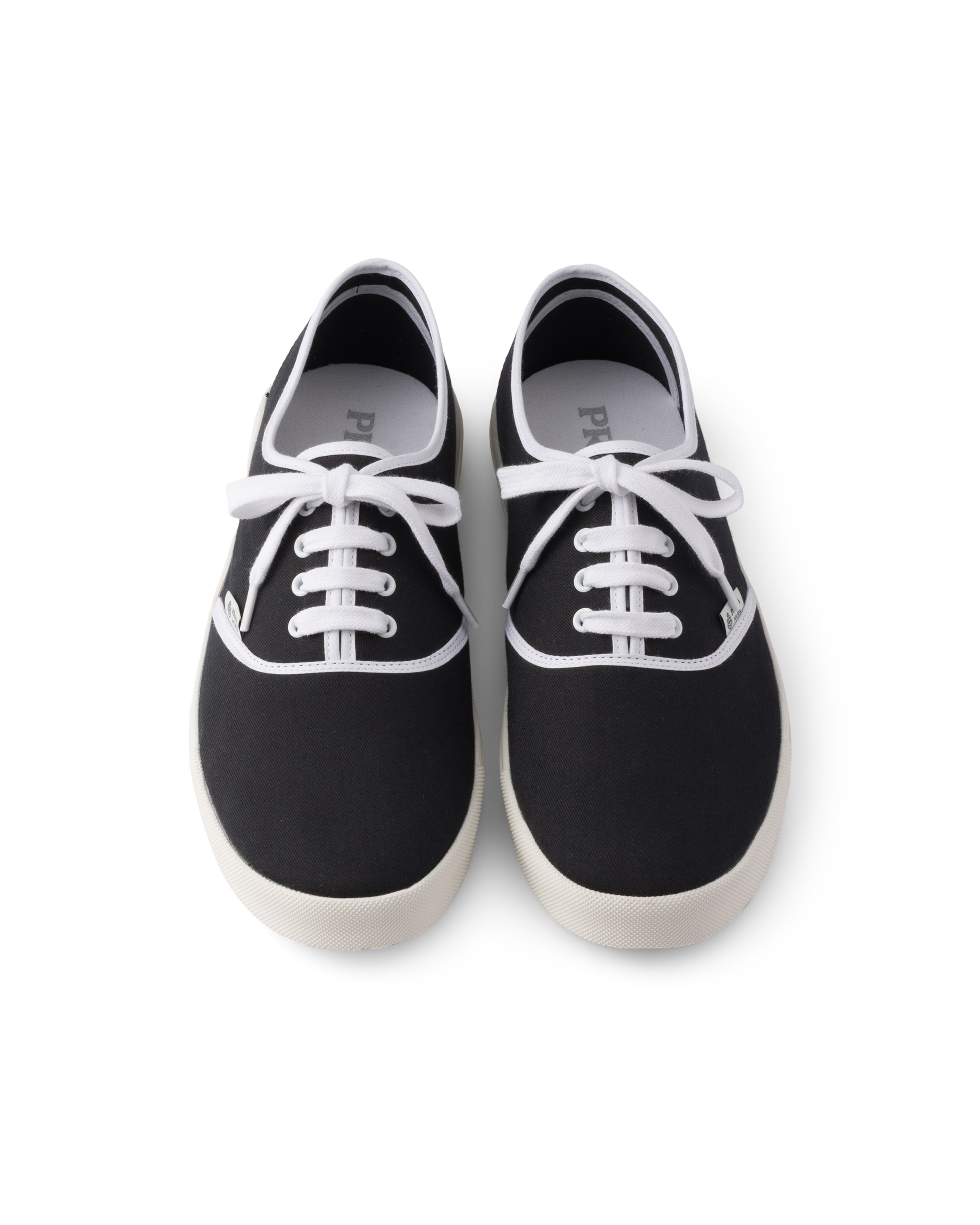 Prada Lace Up Sneakers Contrast Trim Rubber Sole In Black