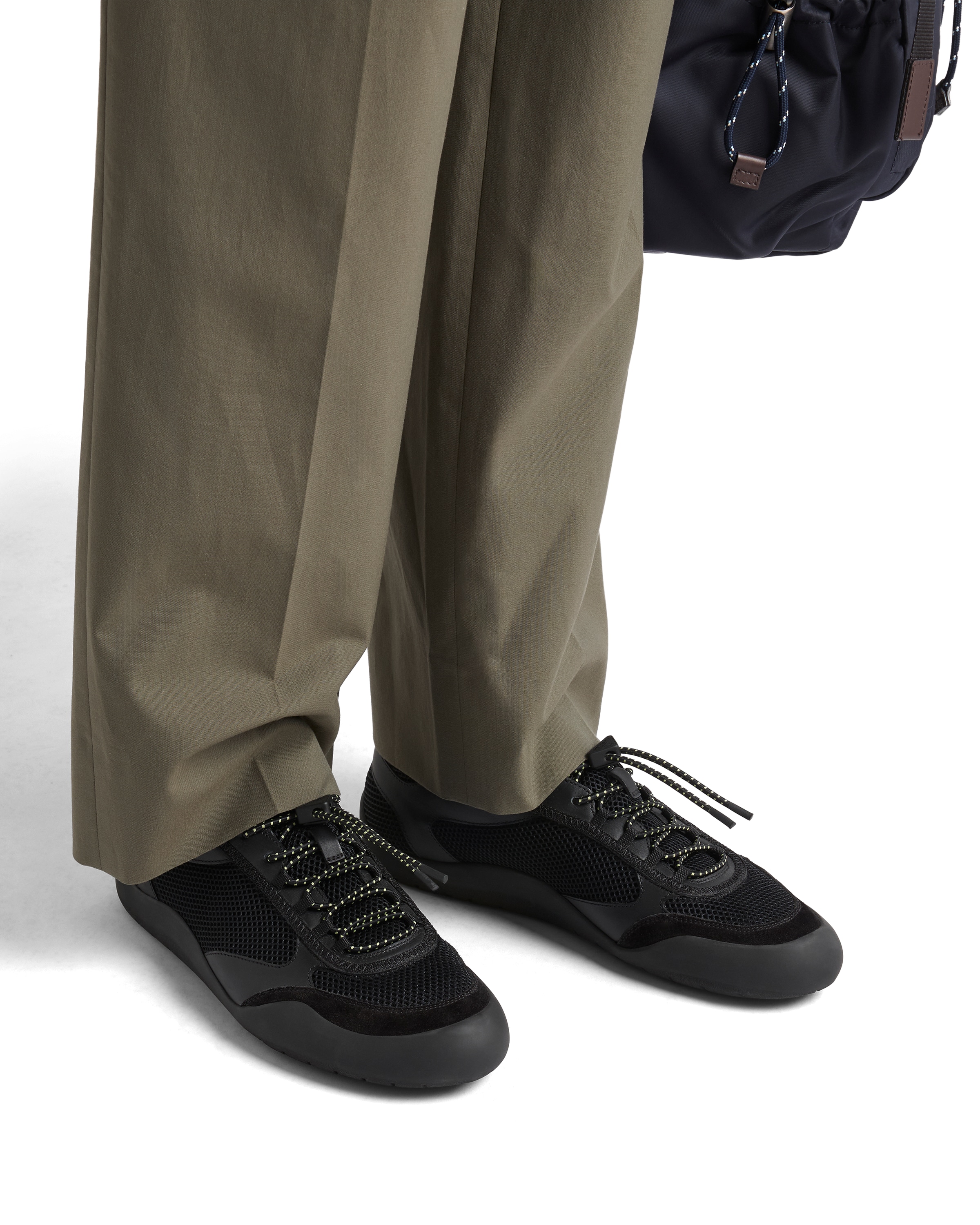 Prada Speedrock Leather And Mesh Fabric Sneakers In Black