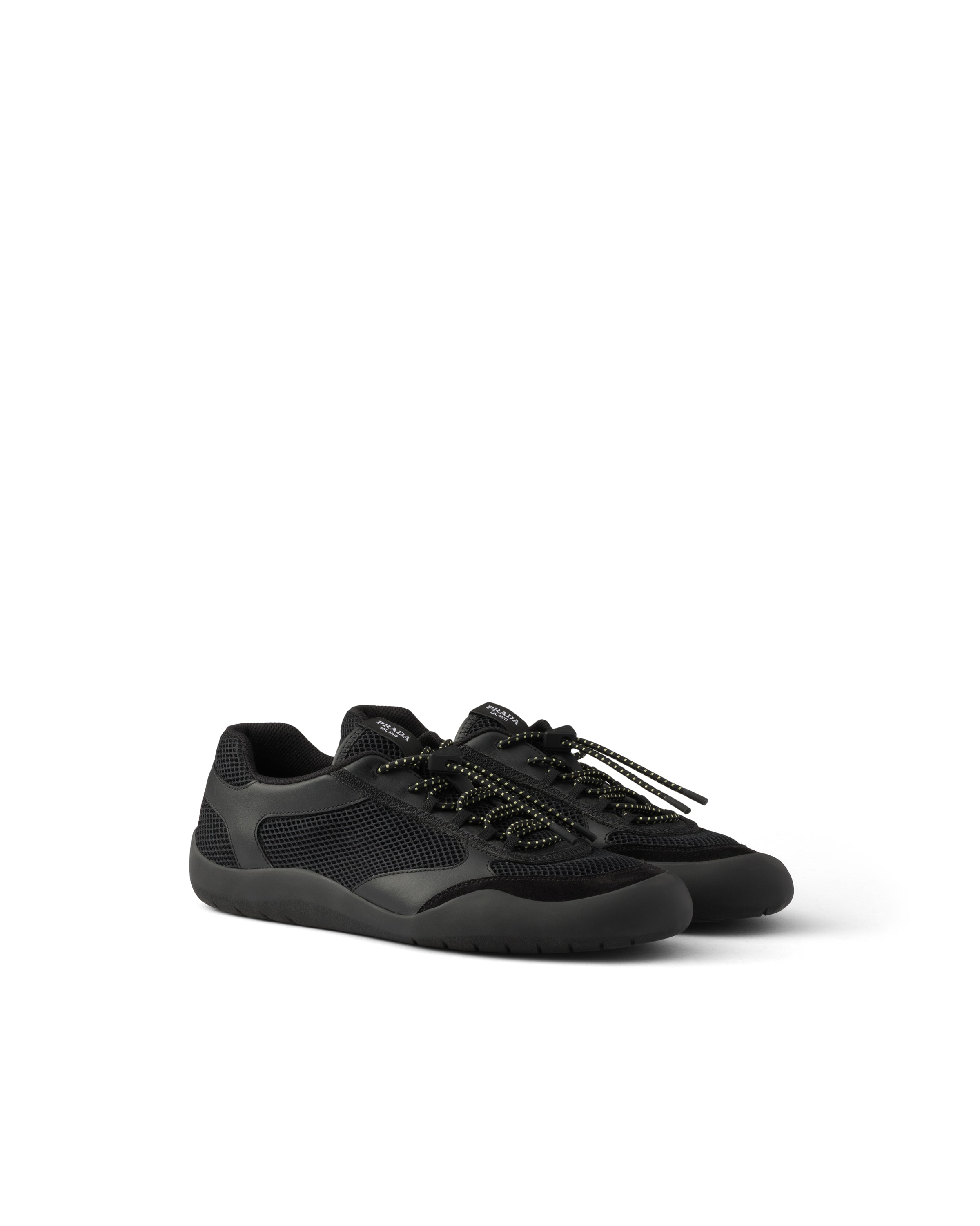 Prada Speedrock Leather And Mesh Fabric Sneakers In Black