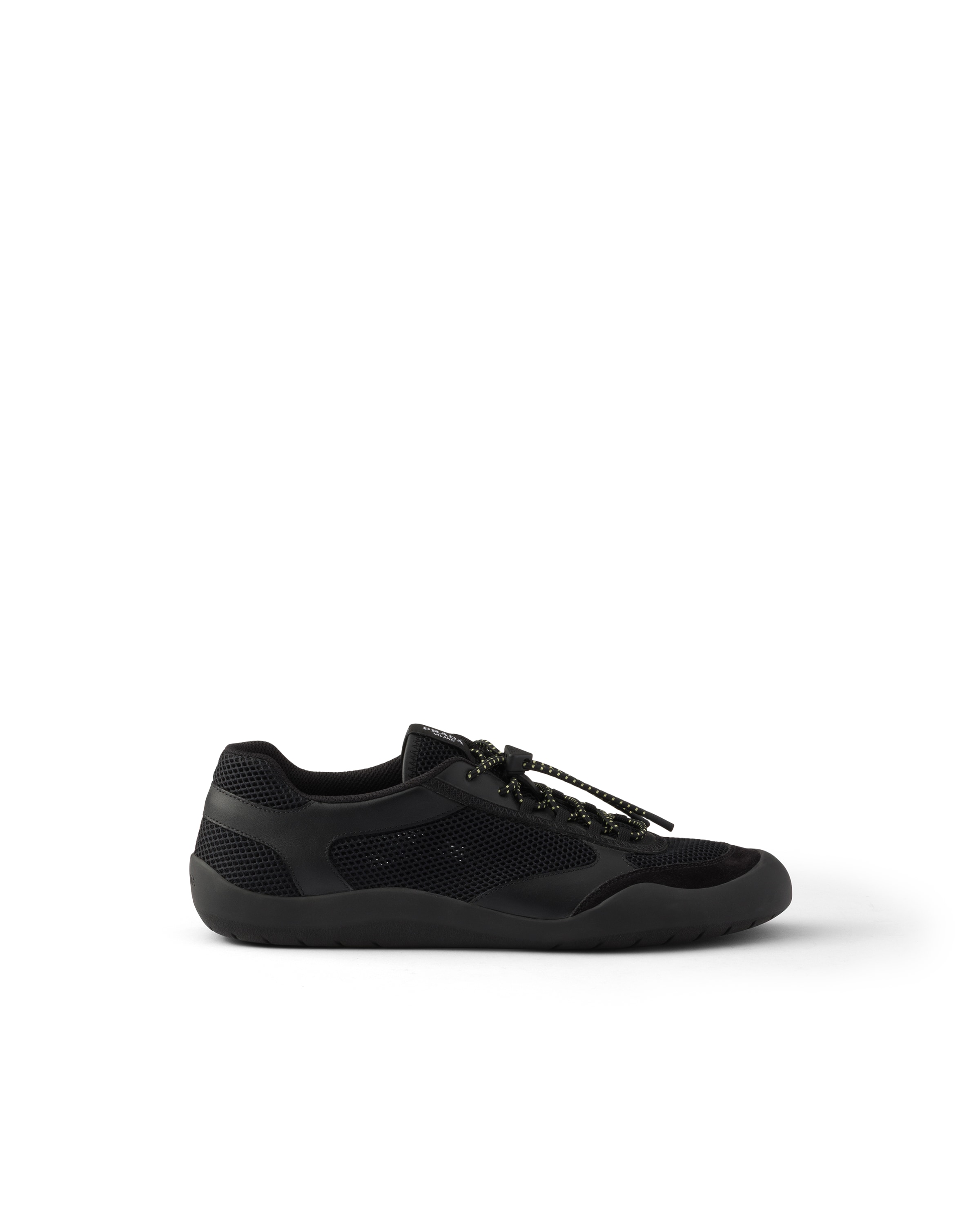 Prada Speedrock Leather And Mesh Fabric Sneakers In Black